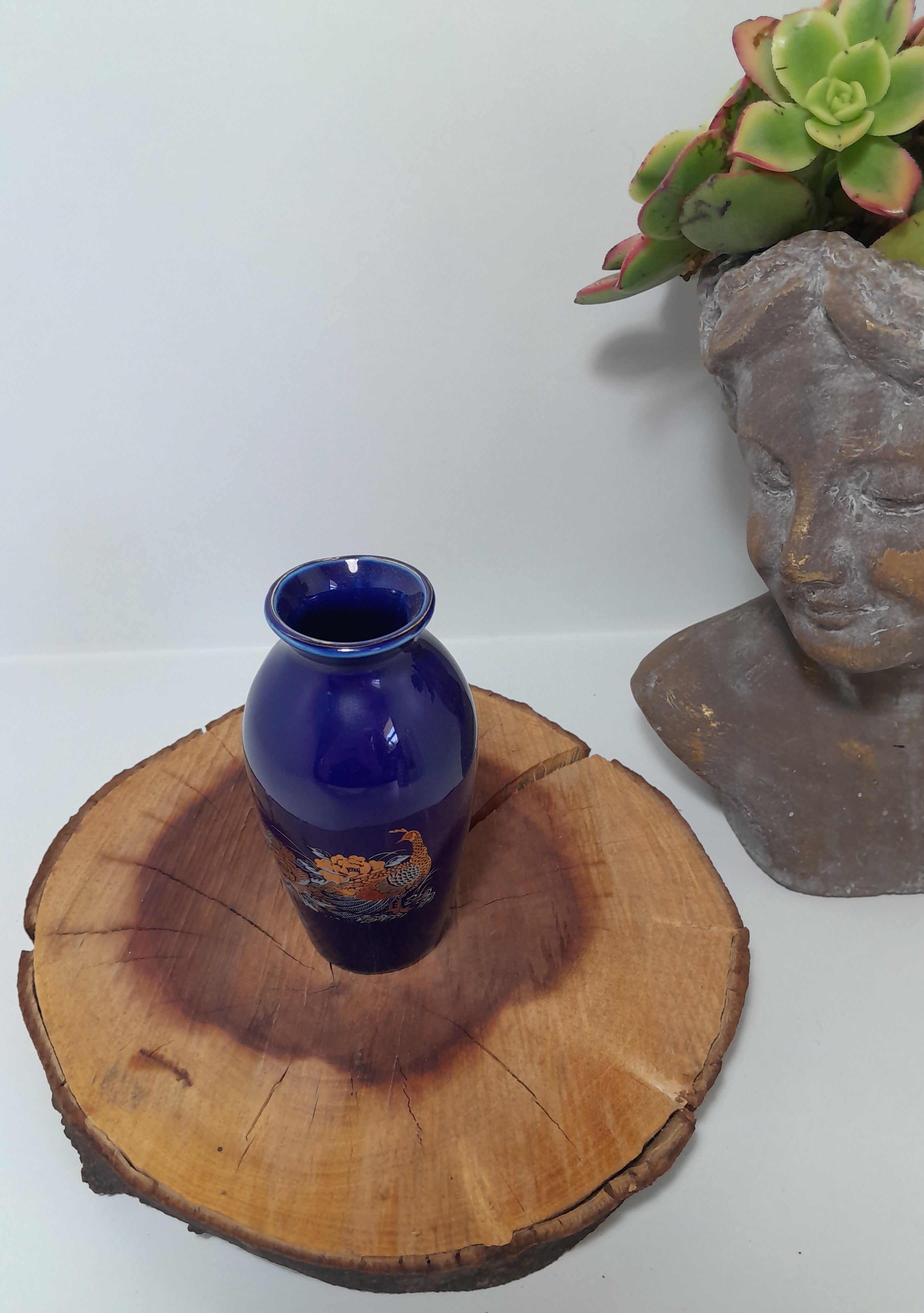 Vintage Small Cobalt Blue Hand-Painted Japanese Kutani Bud Vase