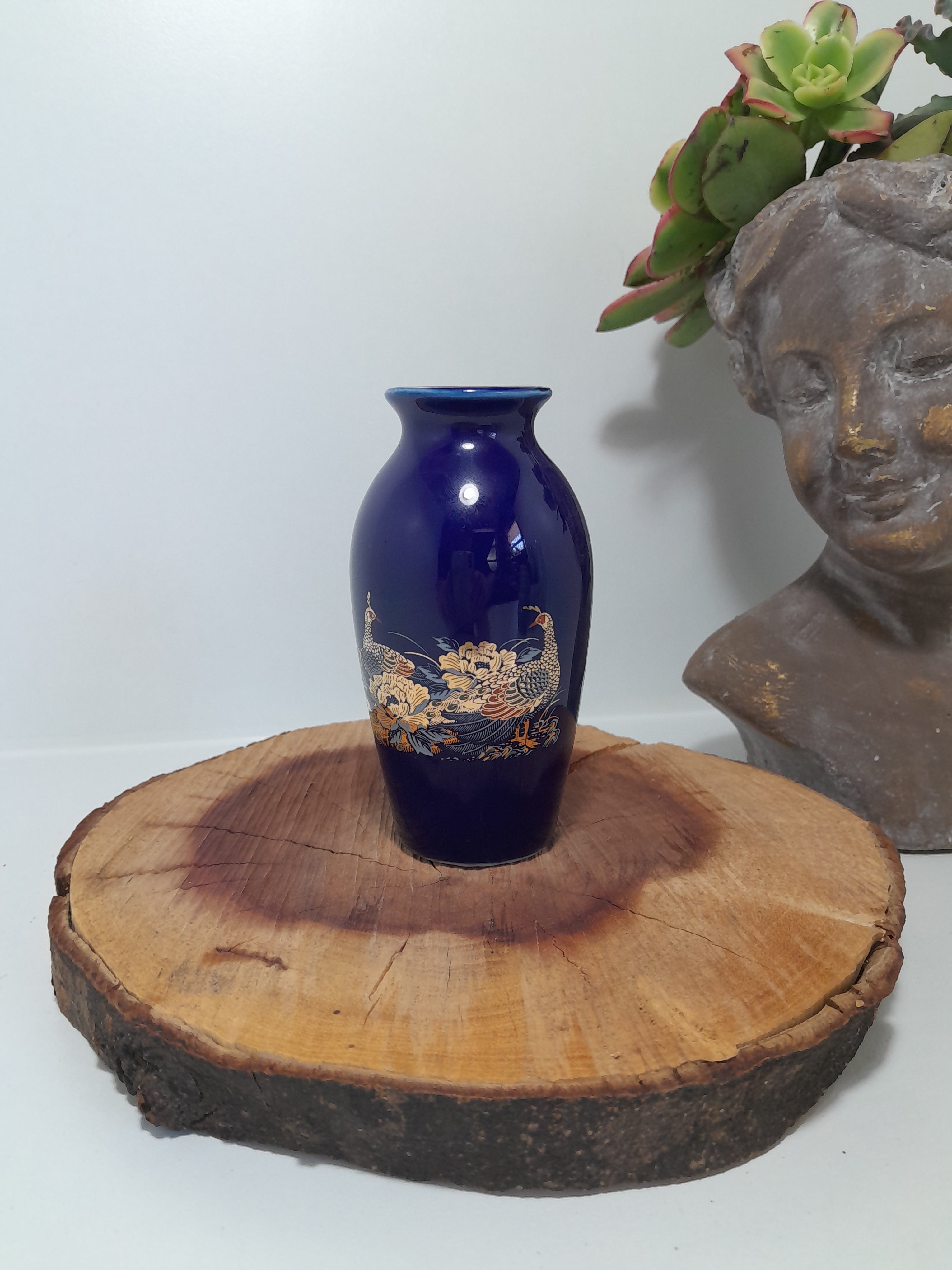 Vintage Small Cobalt Blue Hand-Painted Japanese Kutani Bud Vase