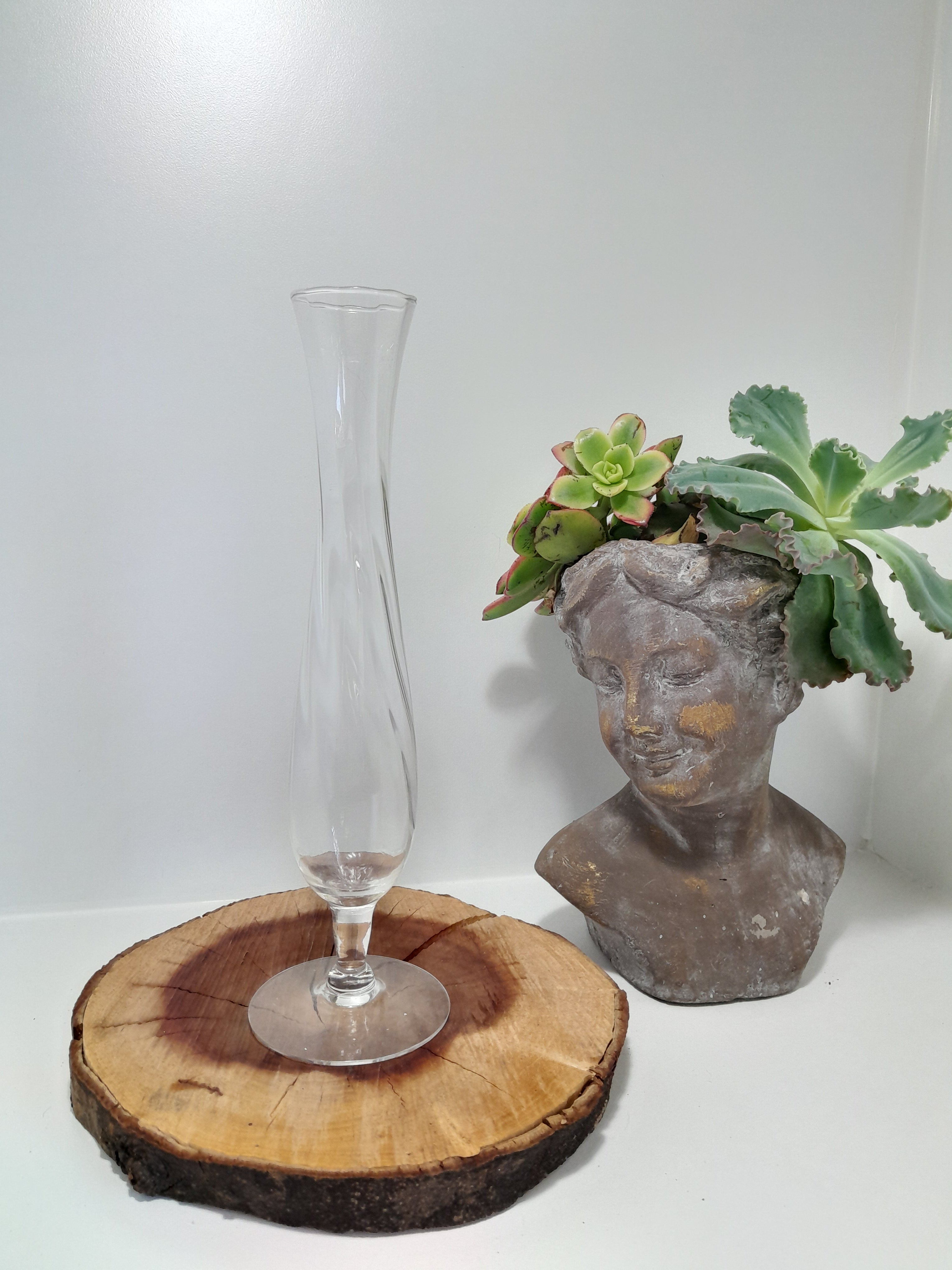 Tall, Clear Glass Bud Vase with Flat Base