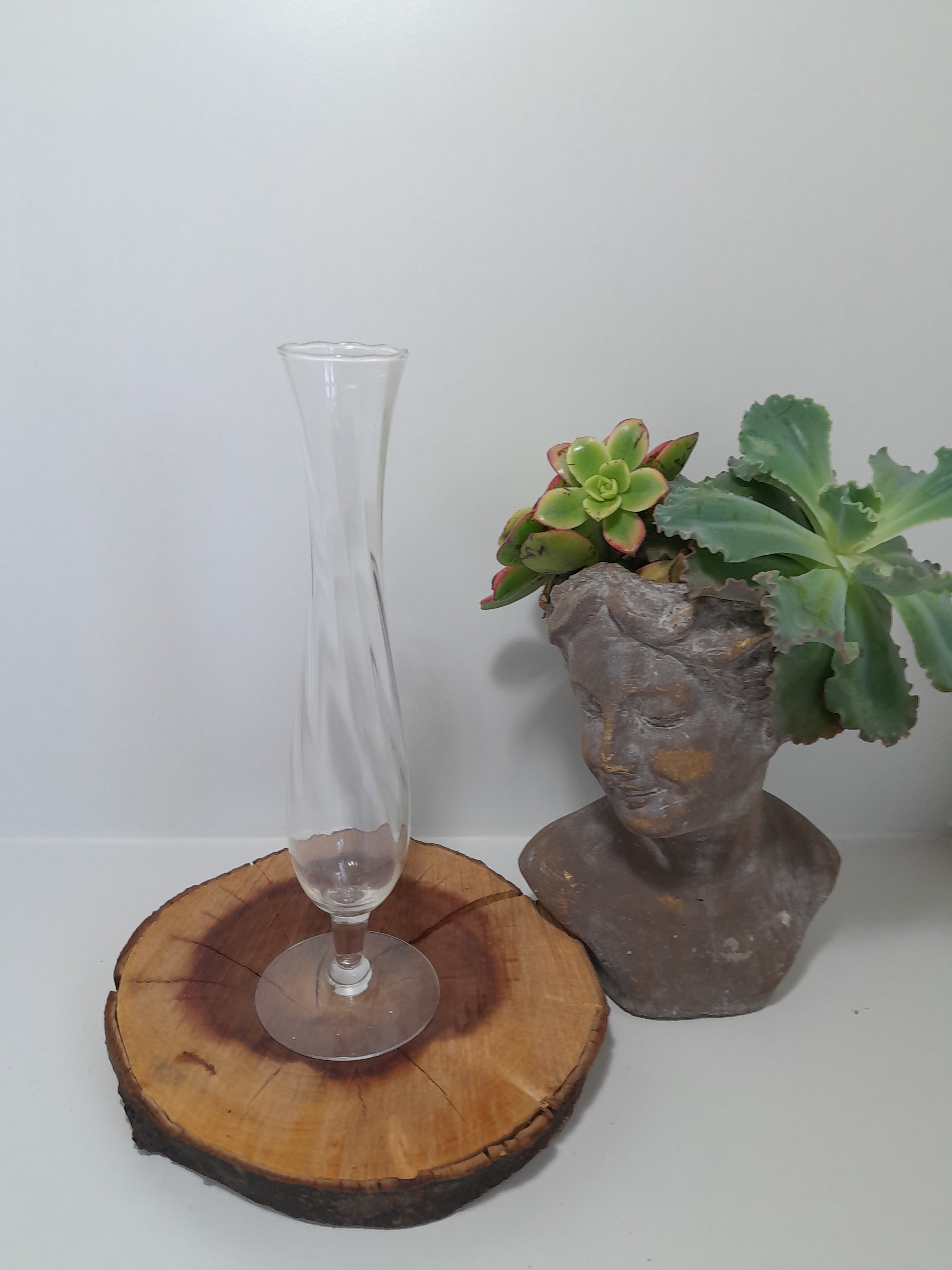 Tall, Clear Glass Bud Vase with Flat Base