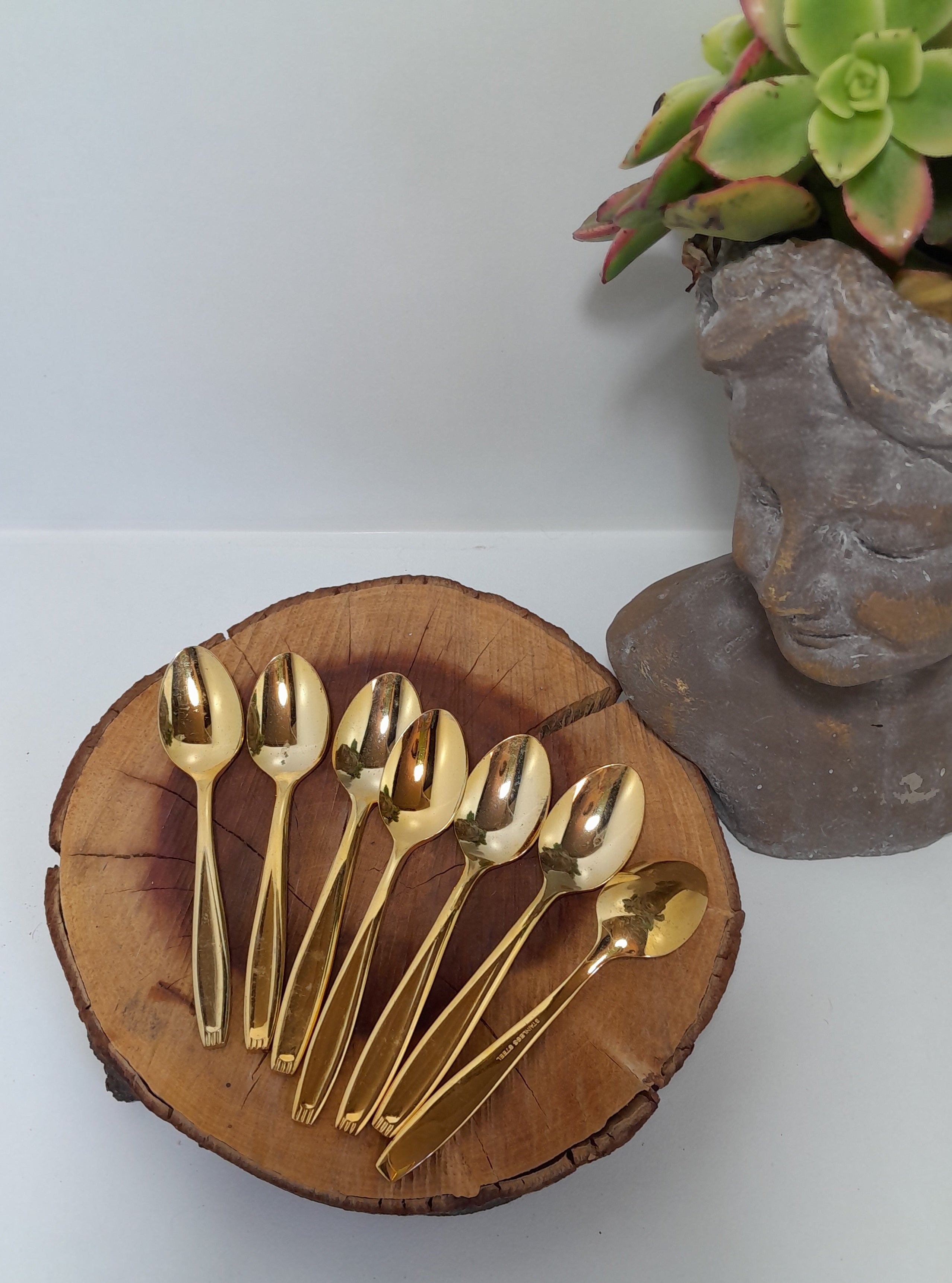 Set of 7 Stainless Steel Gold Plated Teaspoons