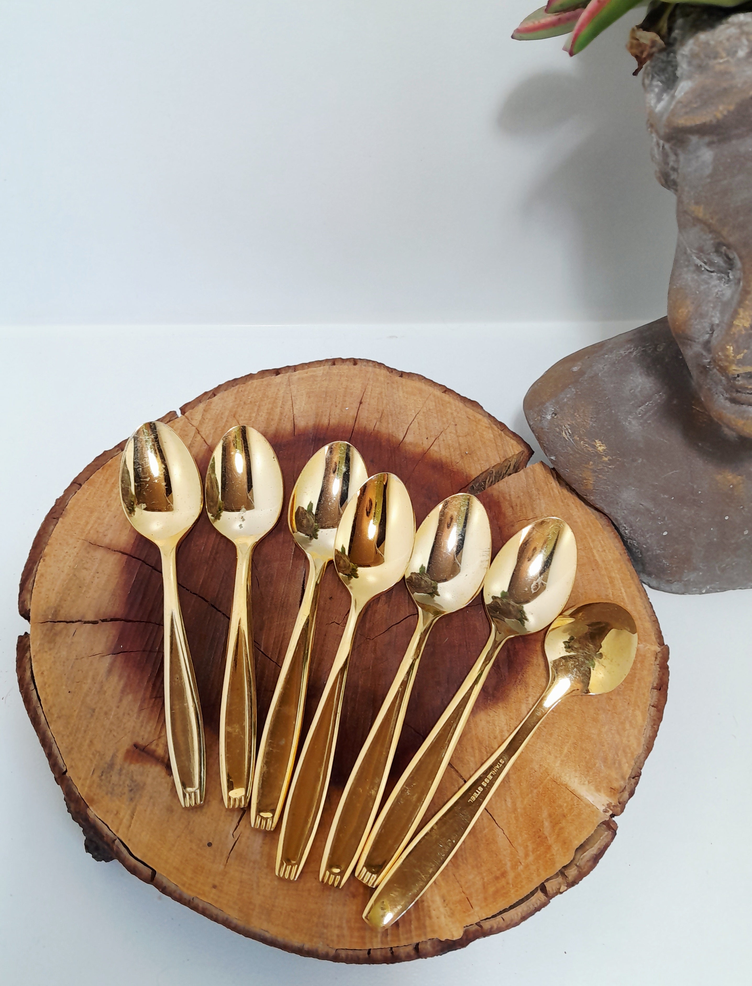 Set of 7 Stainless Steel Gold Plated Teaspoons