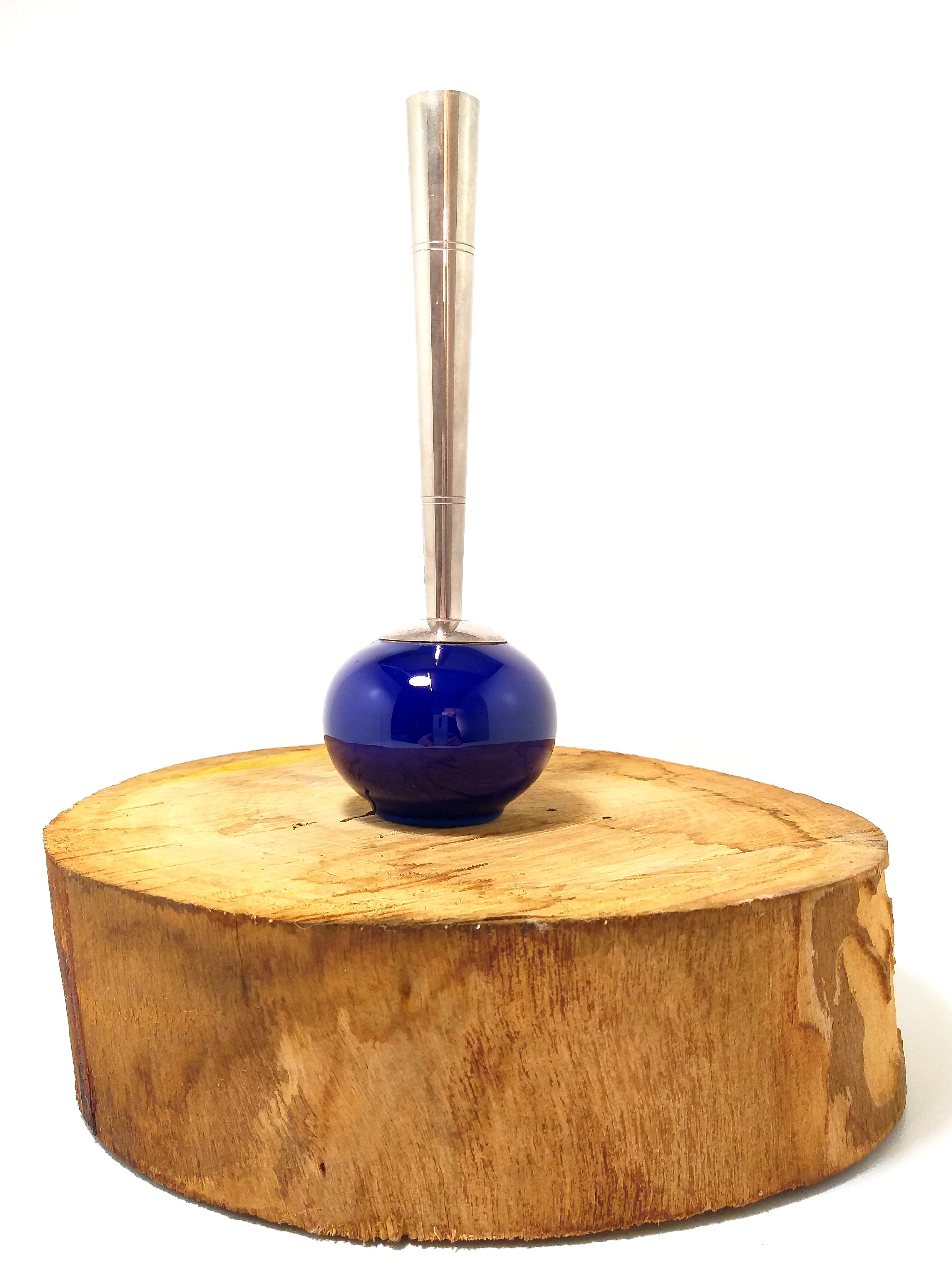 Rare Vintage Delft Pewter and Cobalt Blue Ceramic Bud Vase Made in Holland