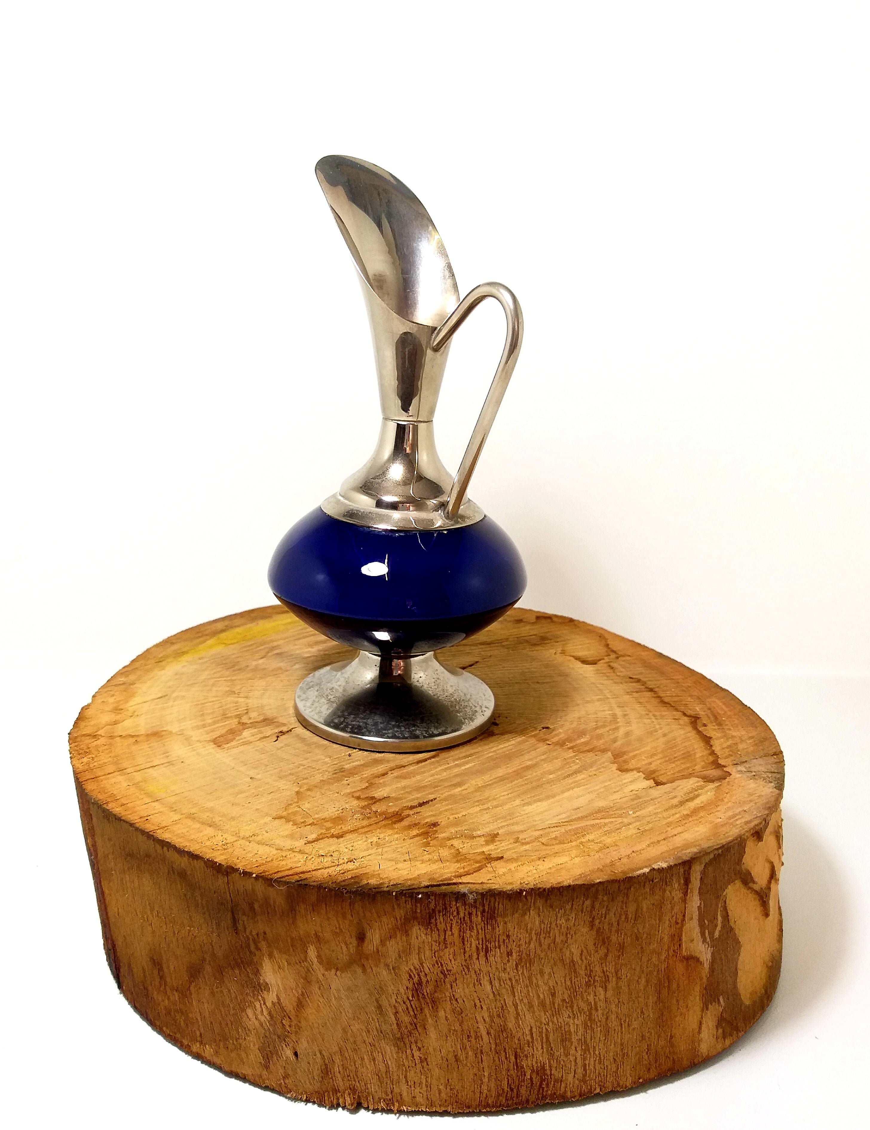 Rare Vintage Delft Pewter and Cobalt Blue Ceramic Pitcher Vase Made in Holland