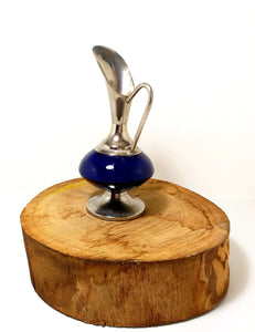 Rare Vintage Delft Pewter and Cobalt Blue Ceramic Pitcher Vase Made in Holland