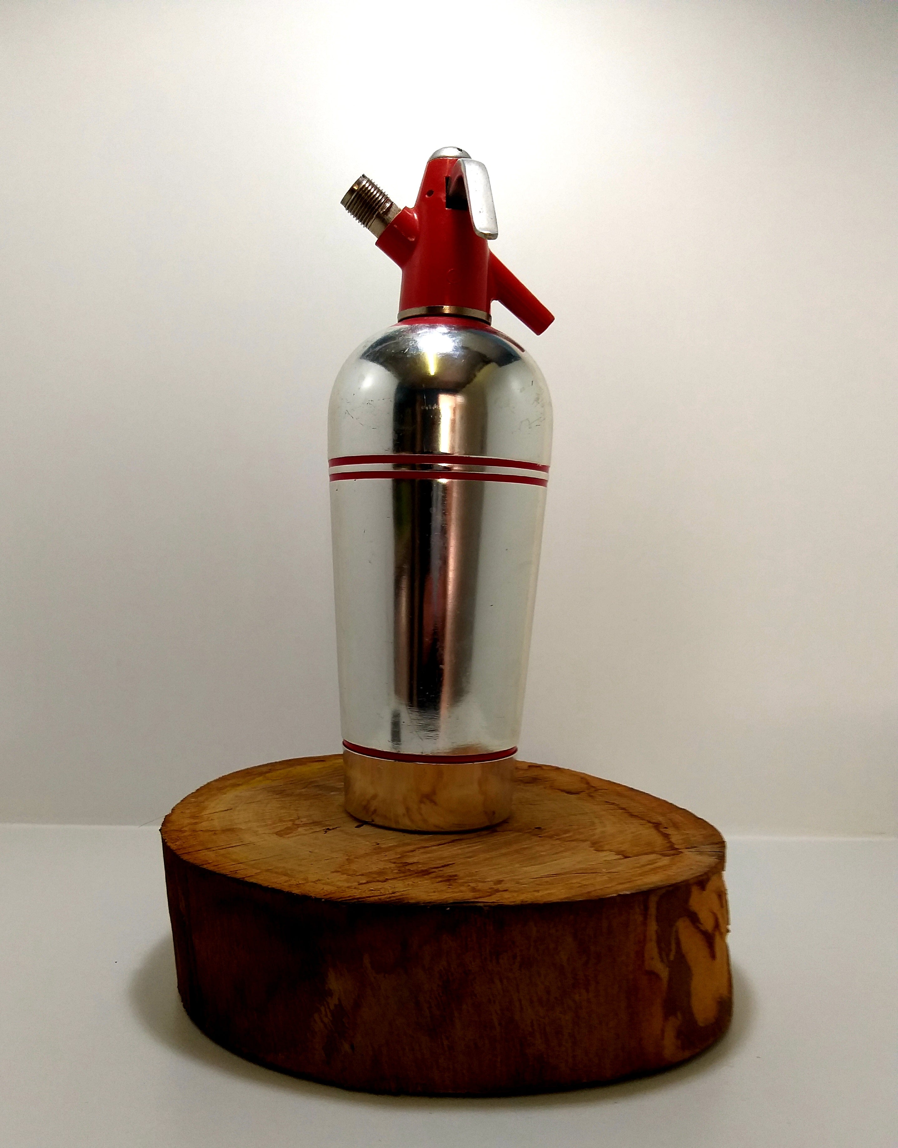 Collectable 1936-1950 Streamline Soda Siphon Chrome With Red Bands