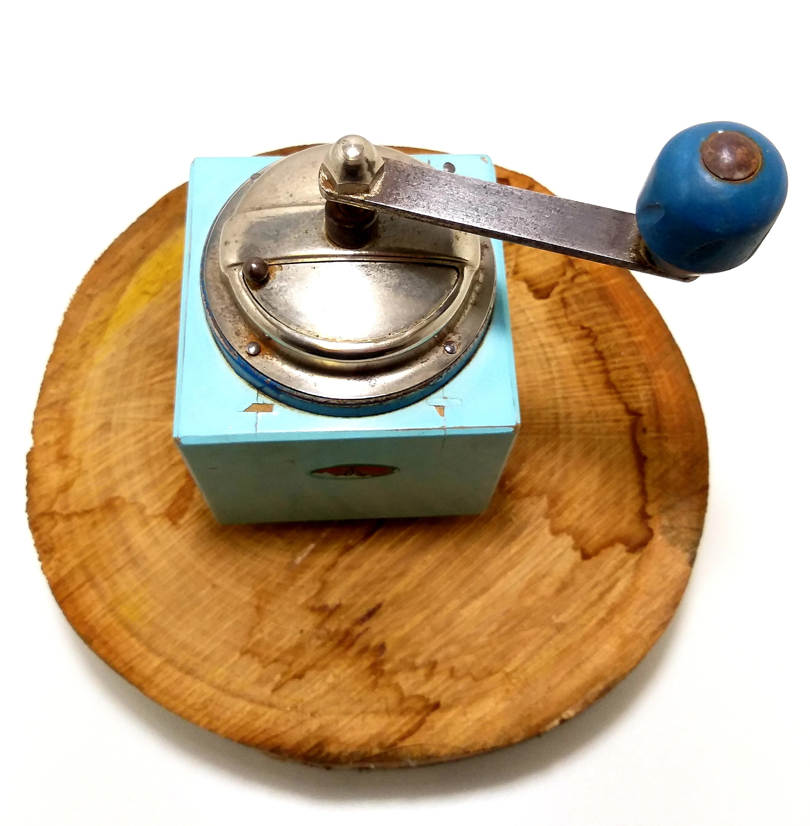 1930’s Italian Tre Spade Blue Toned Coffee Grinder