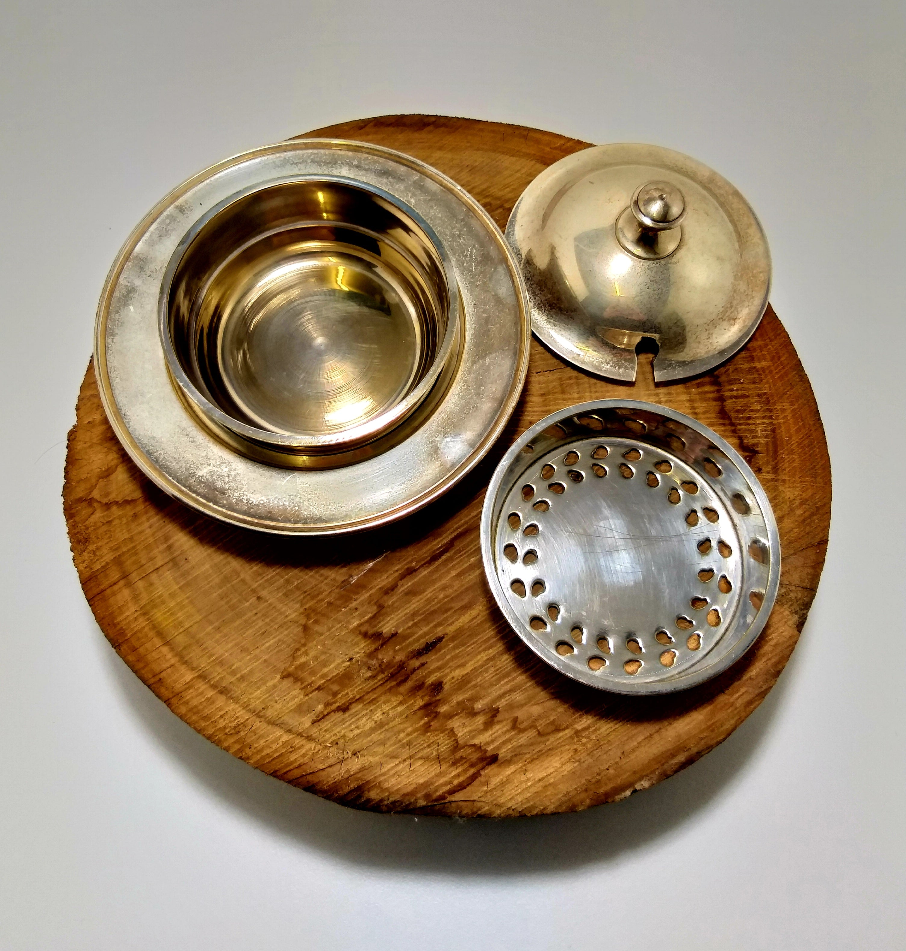 Vintage Silver Plated & Lidded Butter Tray With Double (Bain Marie) Dishes