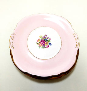 Vintage c.1939+ Taylor & Kent (Longton) Pastel Pink Biscuit/Cake Plate With Floating Roses  & Florals - Numbered