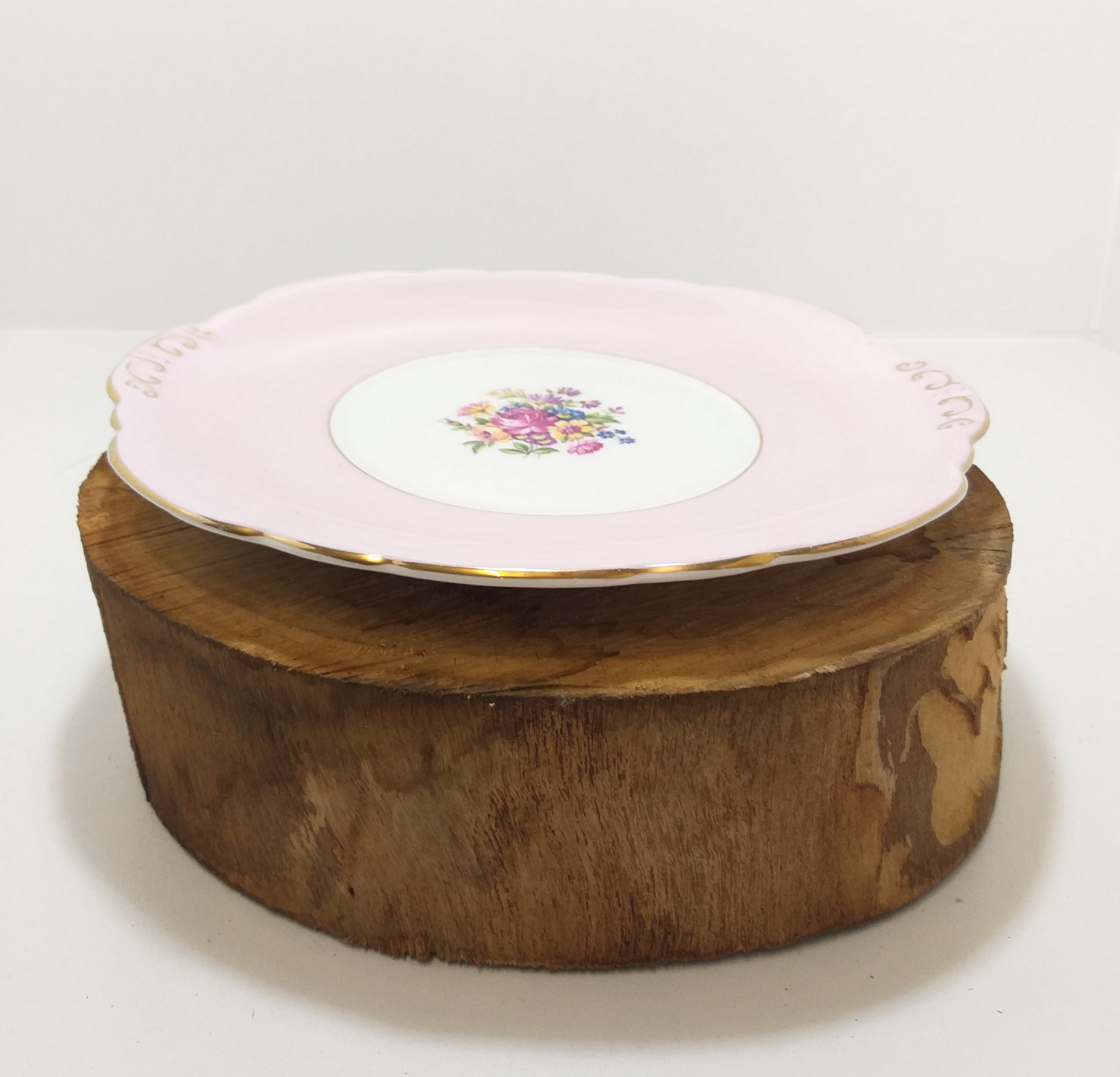 Vintage c.1939+ Taylor & Kent (Longton) Pastel Pink Biscuit/Cake Plate With Floating Roses  & Florals - Numbered