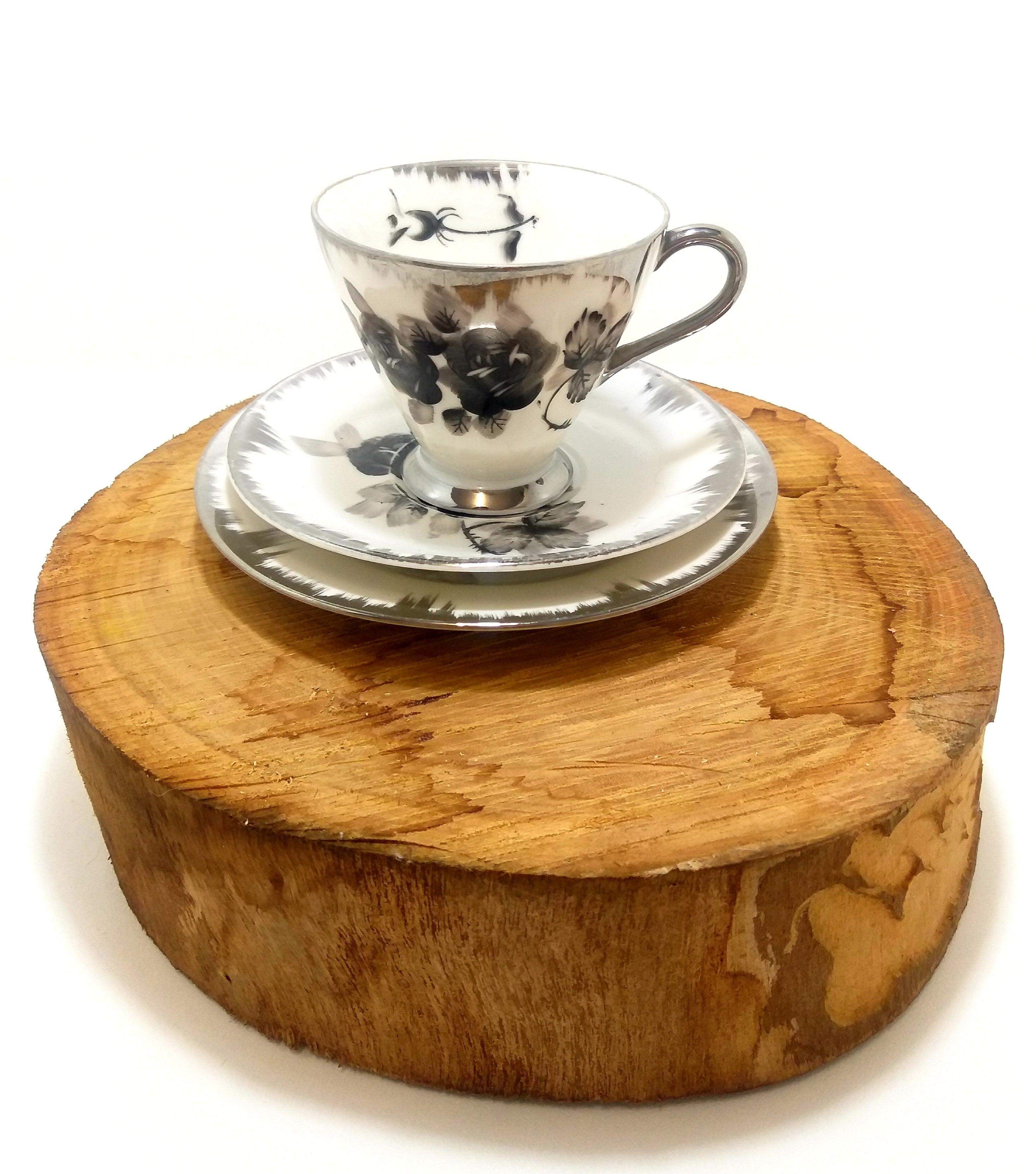 Shades Of Grey Unmarked Tea Trio – Cup, Saucer & Cake Plate