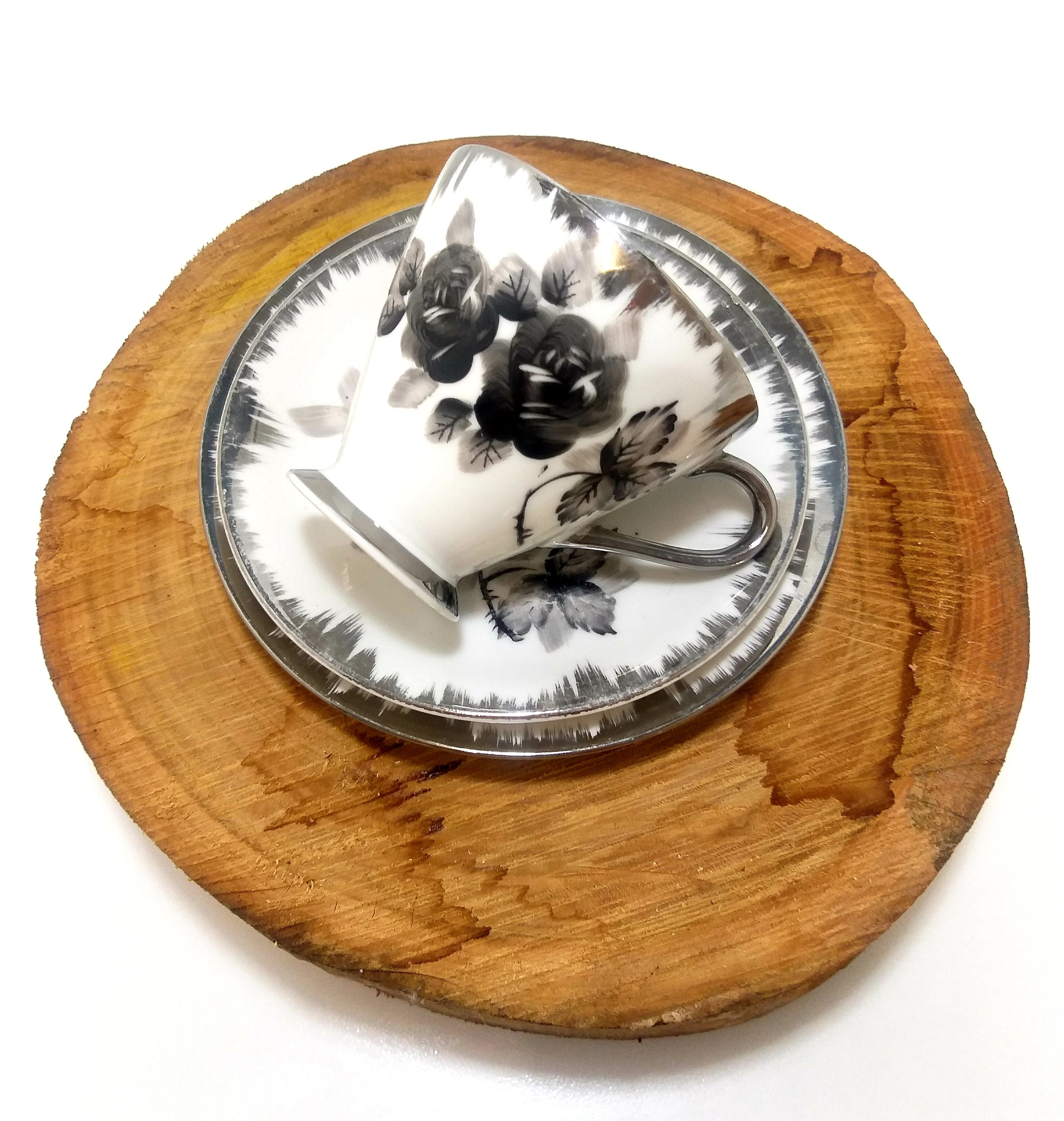 Shades Of Grey Unmarked Tea Trio – Cup, Saucer & Cake Plate