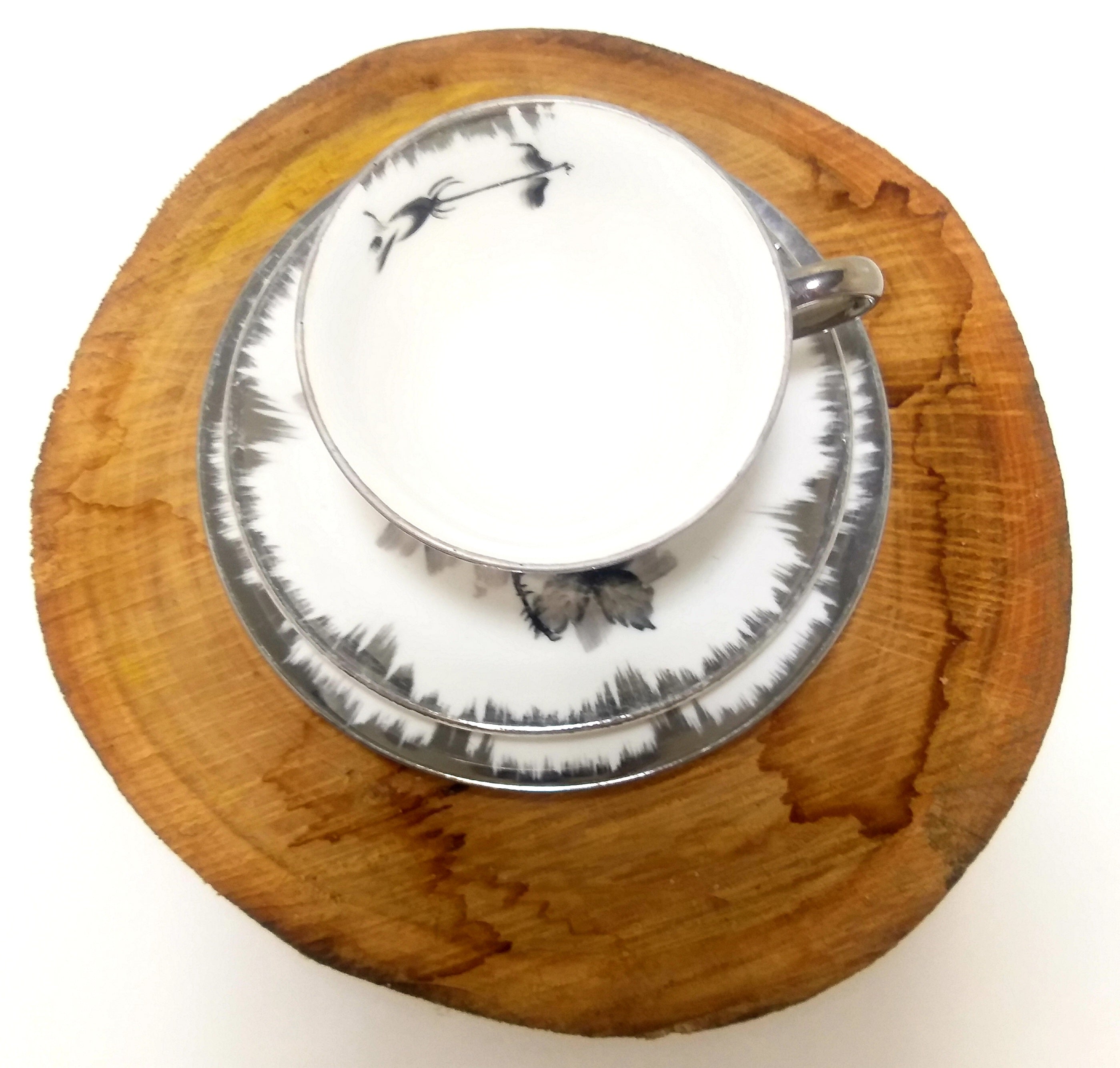 Shades Of Grey Unmarked Tea Trio – Cup, Saucer & Cake Plate