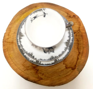Shades Of Grey Unmarked Tea Trio – Cup, Saucer & Cake Plate