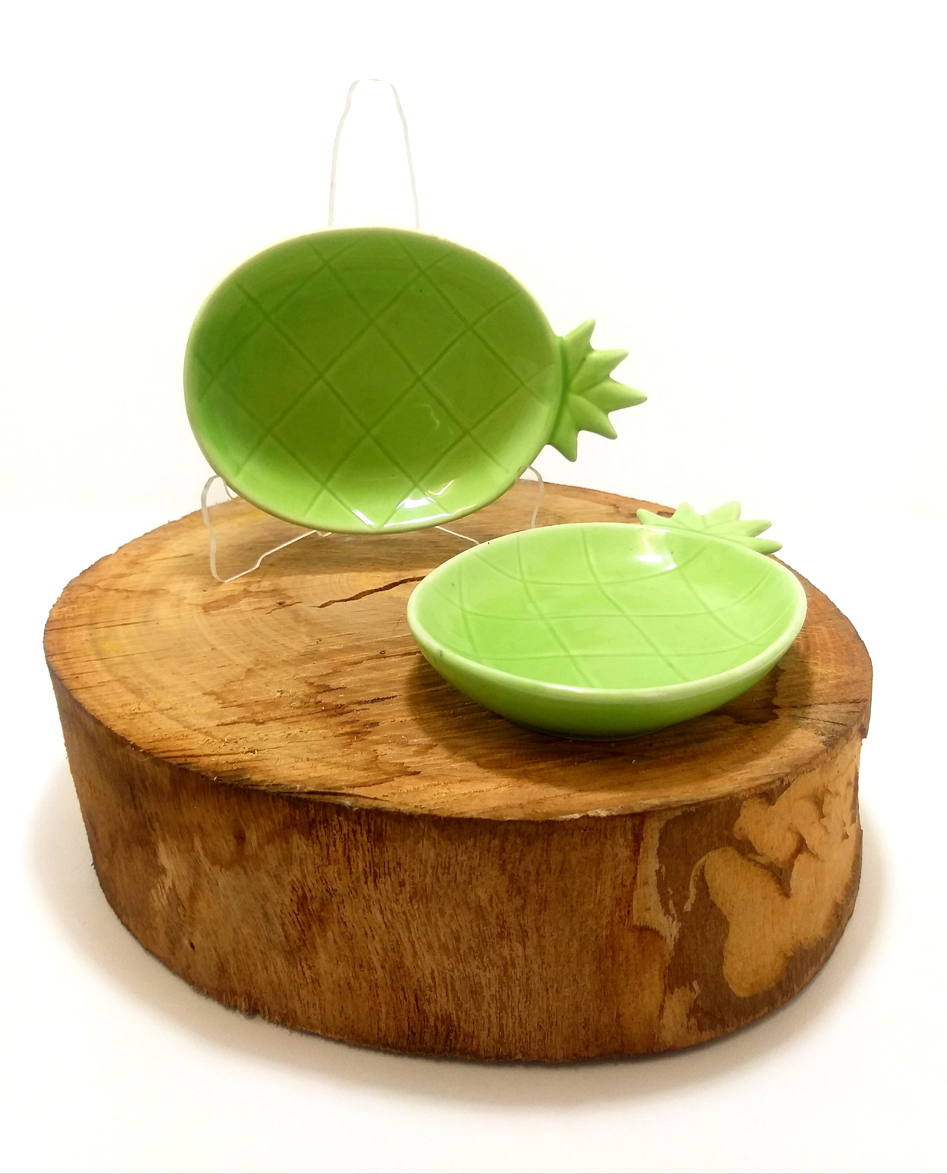 Retro Set Of 2 Green Pineapple Snack Bowls