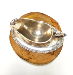 Pre 1950’s Vintage Silver Plated Gravy/Sauce Boat With Baroque Patterned Tray