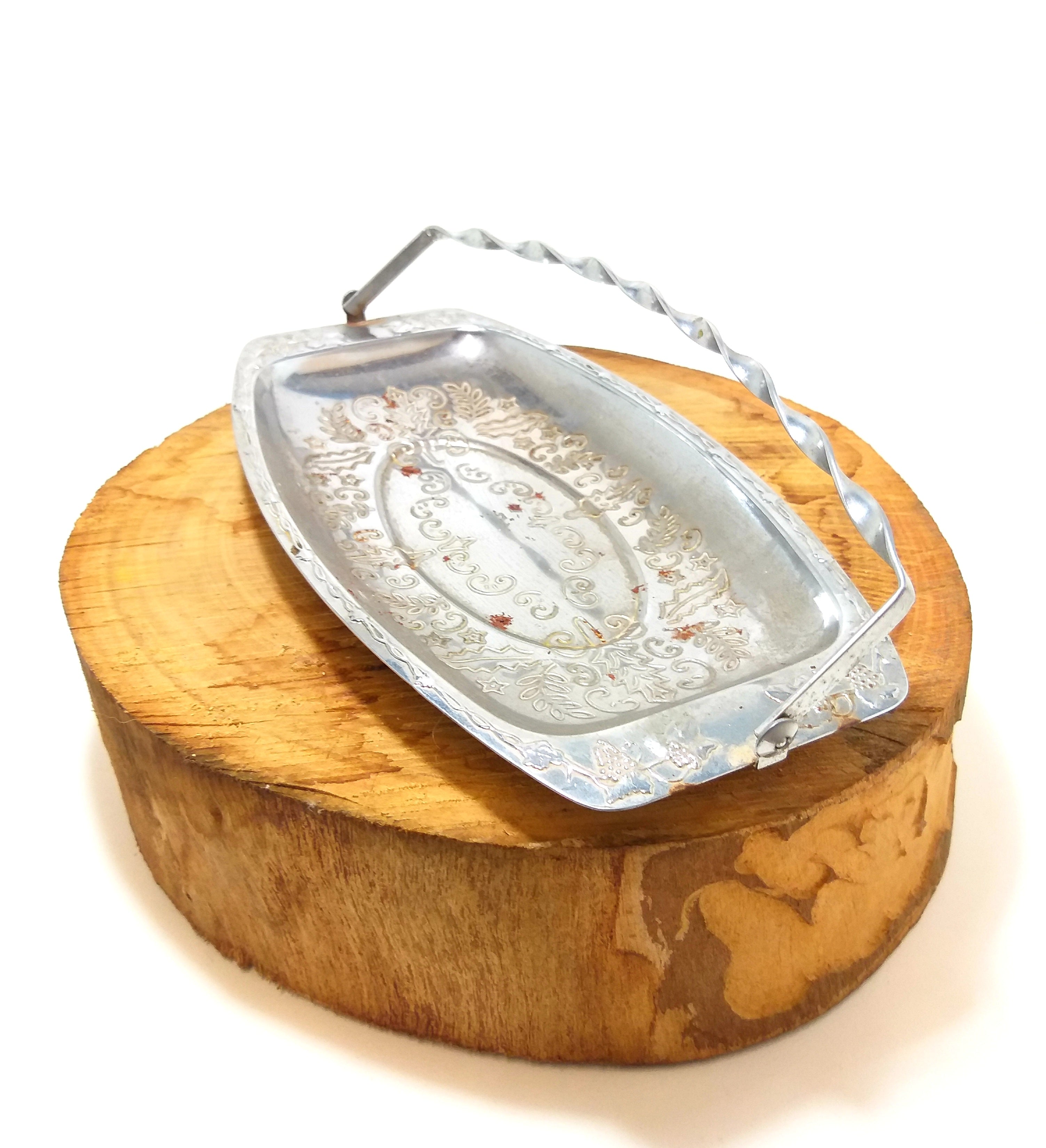 Vintage Silver Plated Display / Presentation Dish With Twist Swing Handle