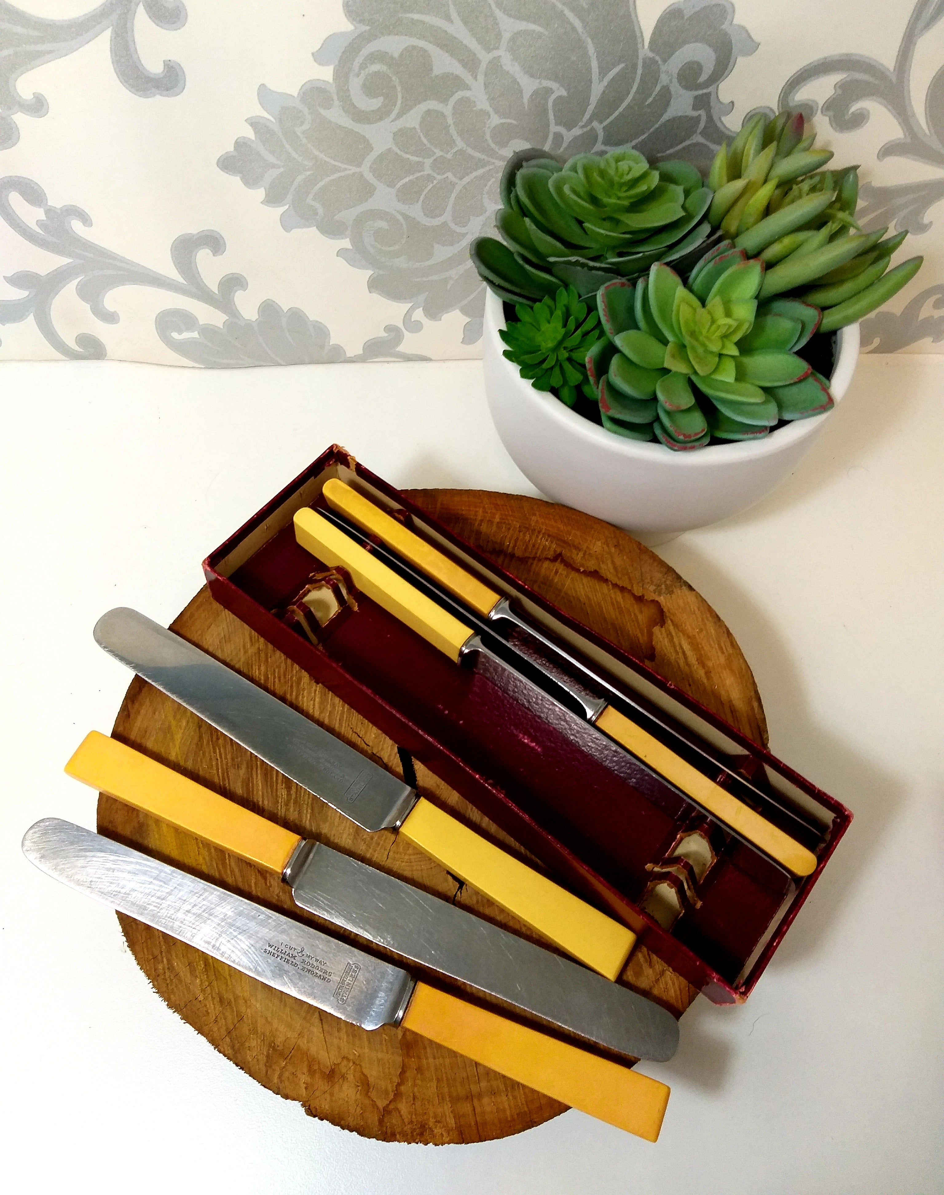 Antique Set Of William Rodgers Bone Handle Knives In Original Box
