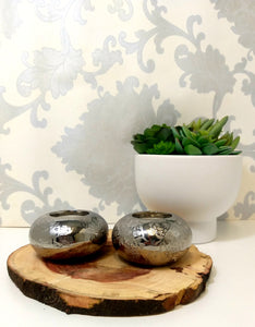 Beautiful Pair Of Silver Embossed Tealight Candle Holders