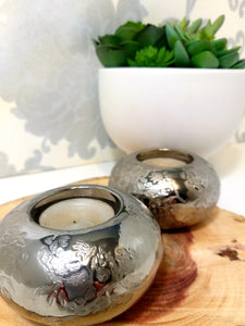 Beautiful Pair Of Silver Embossed Tealight Candle Holders
