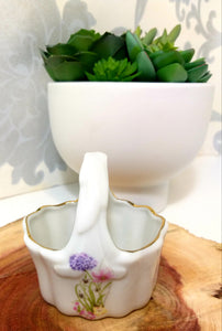 Dainty Porcelain Basket With Flower Decoration For Trinkets Or Teaspoons