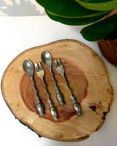 Beautiful Pewter Set Of 2 Teaspoons & 2 Cake Forks With Rosebud Handle