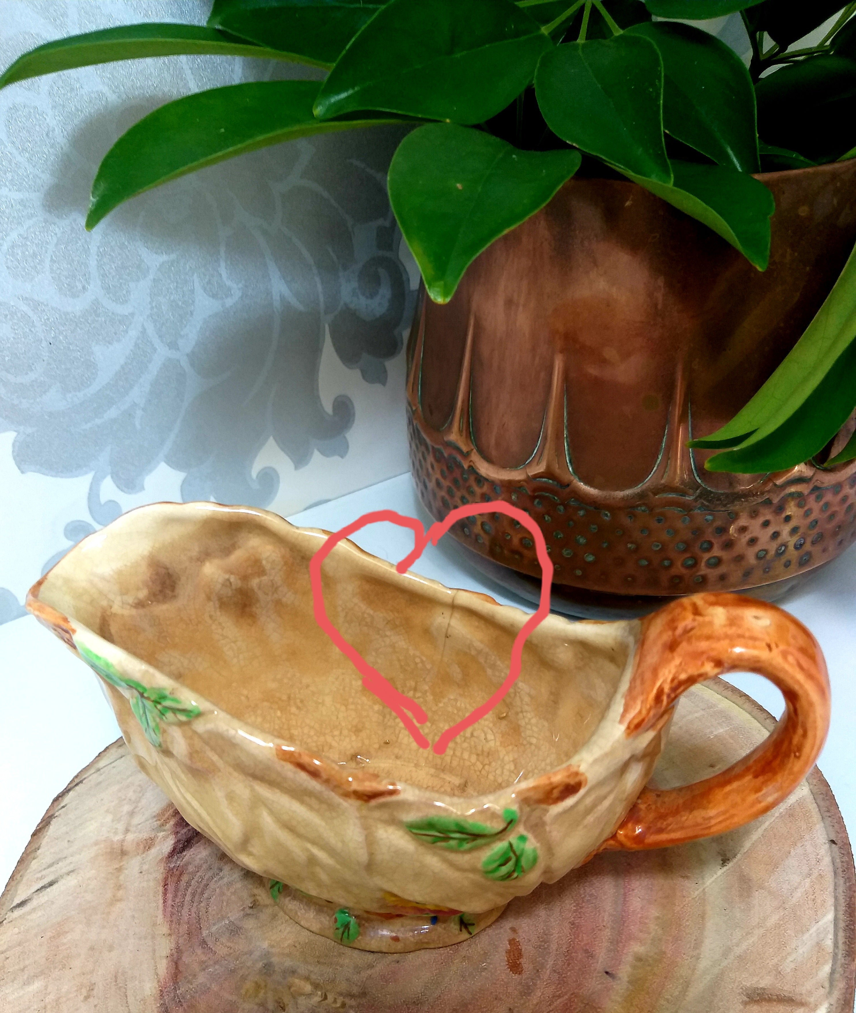 1950’s Vintage Brentleigh Ware Ceramic Gravy / Sauce Boat – Leaf Design