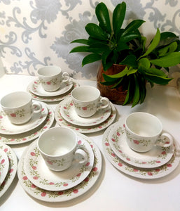 French Vintage Set Of 6 Complete Mary Lou Tea Trios – Cup, Saucer & Tea Plate