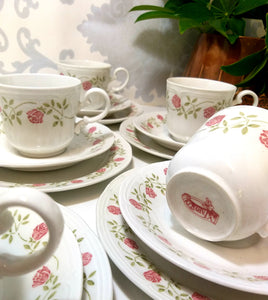 French Vintage Set Of 6 Complete Mary Lou Tea Trios – Cup, Saucer & Tea Plate