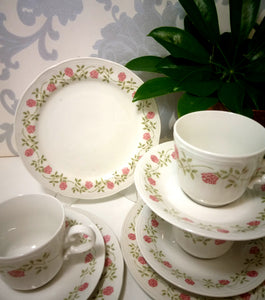 French Vintage Set Of 6 Complete Mary Lou Tea Trios – Cup, Saucer & Tea Plate