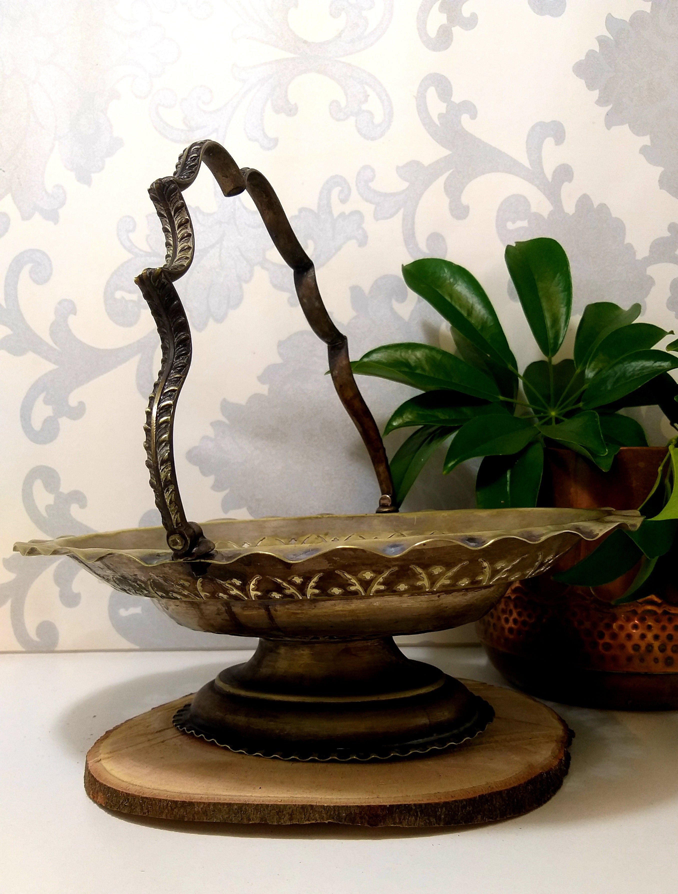 Vintage Silver Plated Pedestal Display Basket With Swing Handle