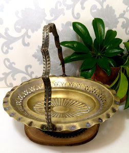 Vintage Silver Plated Pedestal Display Basket With Swing Handle