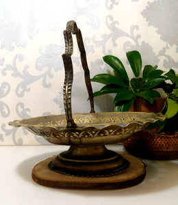 Vintage Silver Plated Pedestal Display Basket With Swing Handle