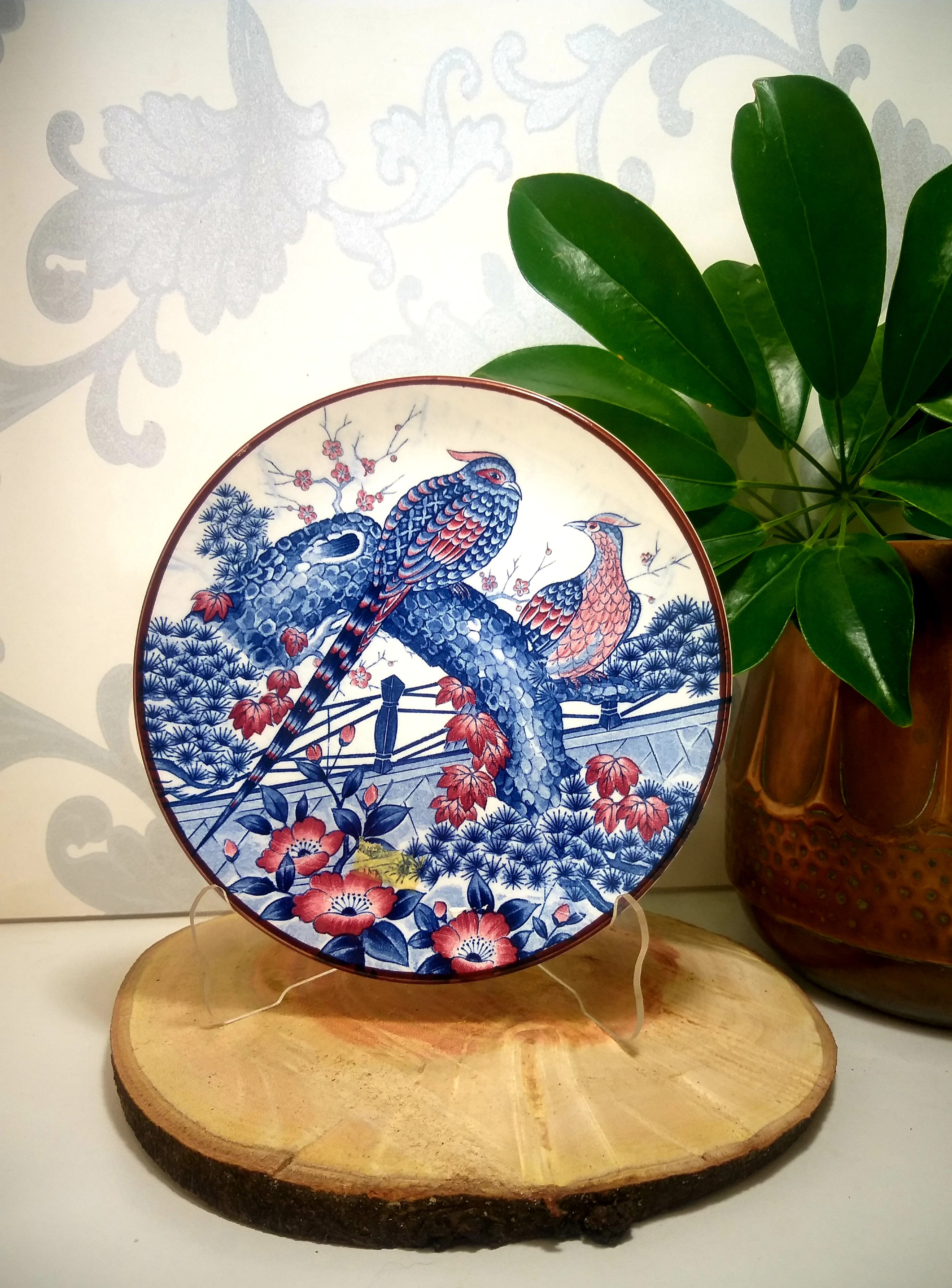 Collectable Vintage Japanese Imari Style Display Plate – Pair Of Birds