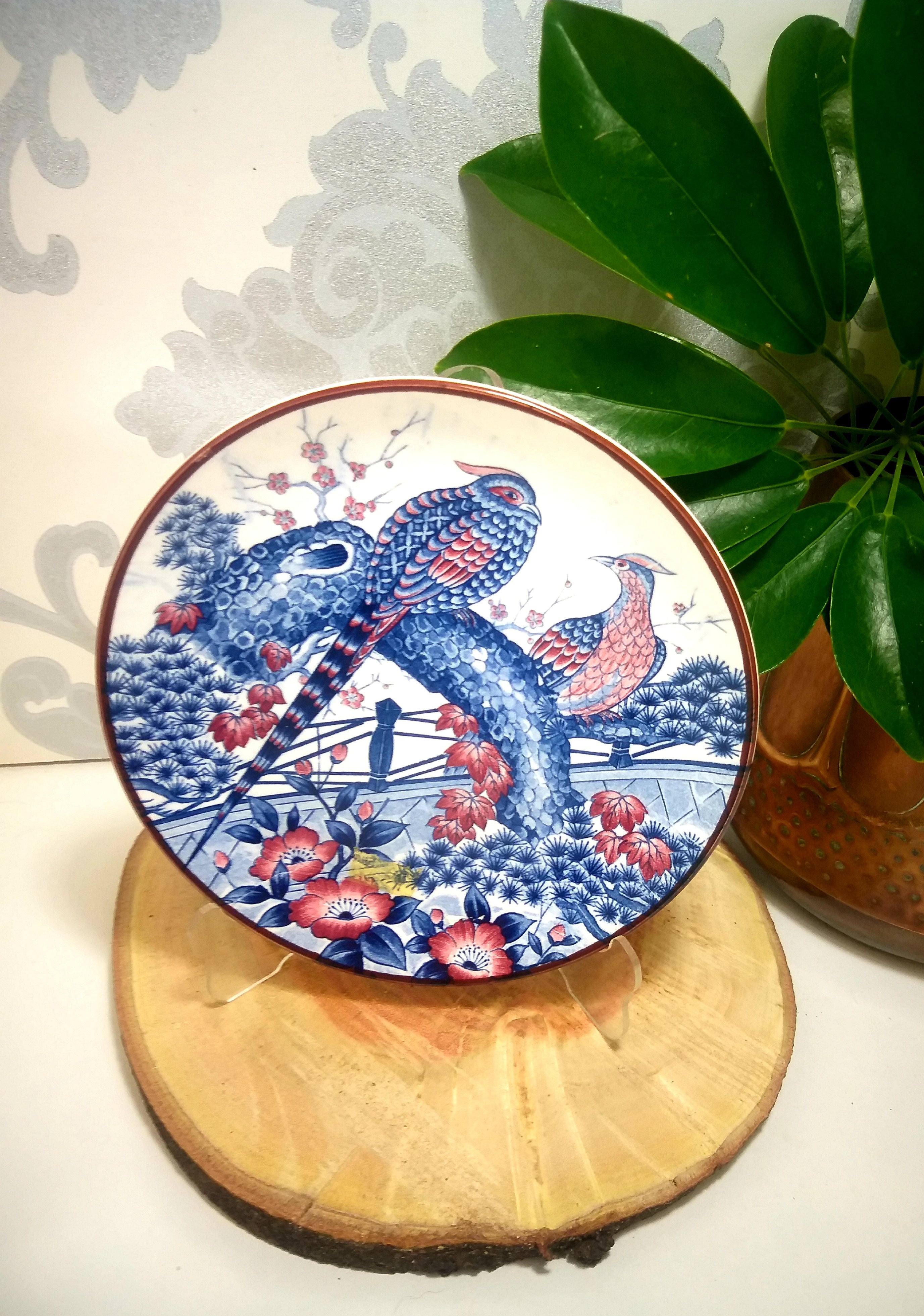 Collectable Vintage Japanese Imari Style Display Plate – Pair Of Birds