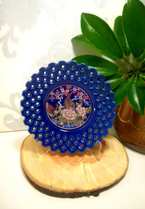 Collectable Vintage Cobalt Blue Japanese Interpur Display Plate – Peacocks & Lattice Edge