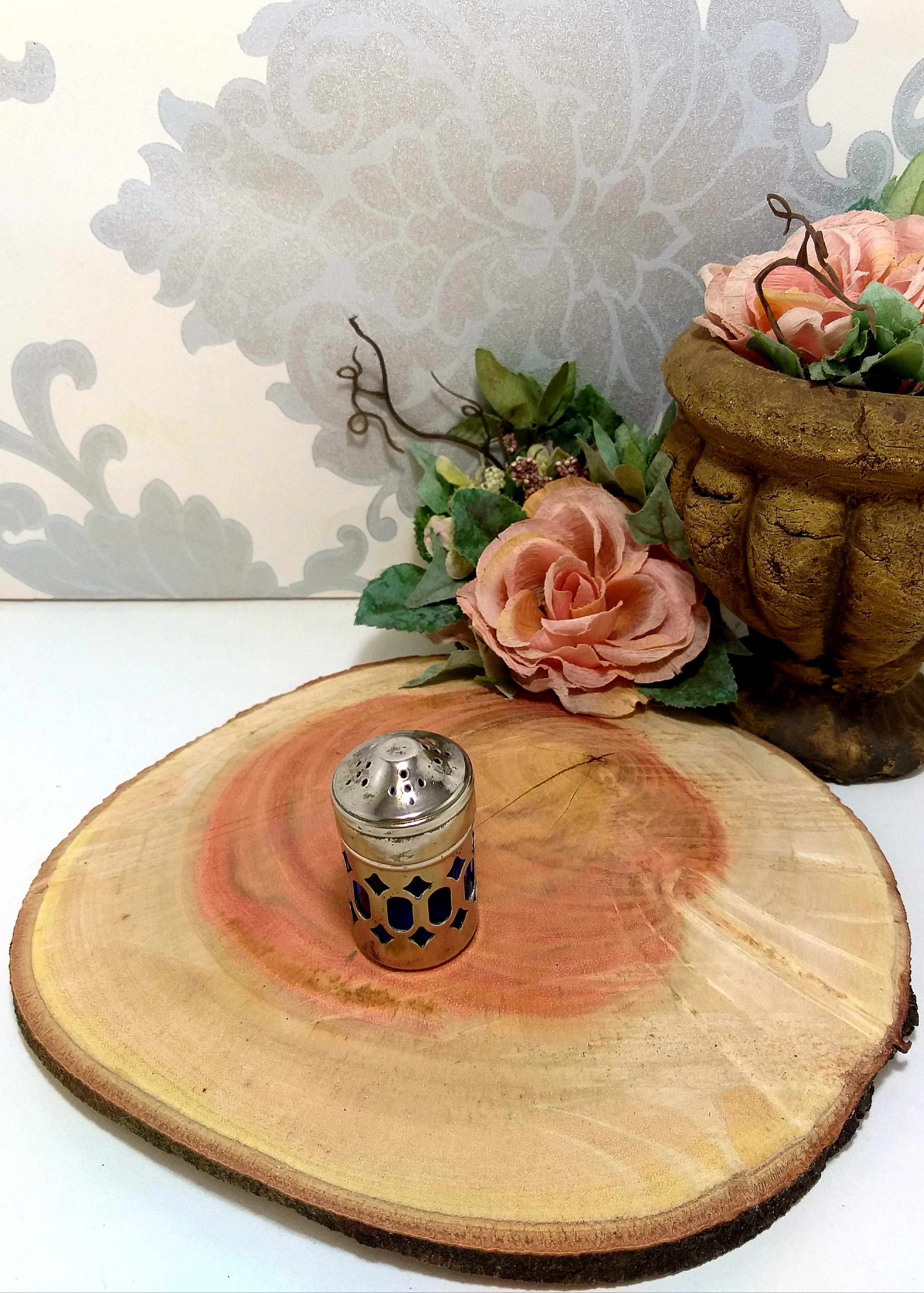 Small Vintage Silver Plated Salt Pot With Glass Cobalt Liner