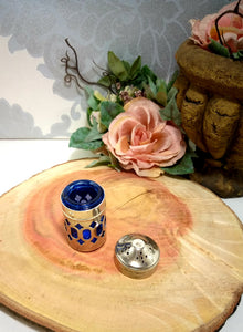 Small Vintage Silver Plated Salt Pot With Glass Cobalt Liner