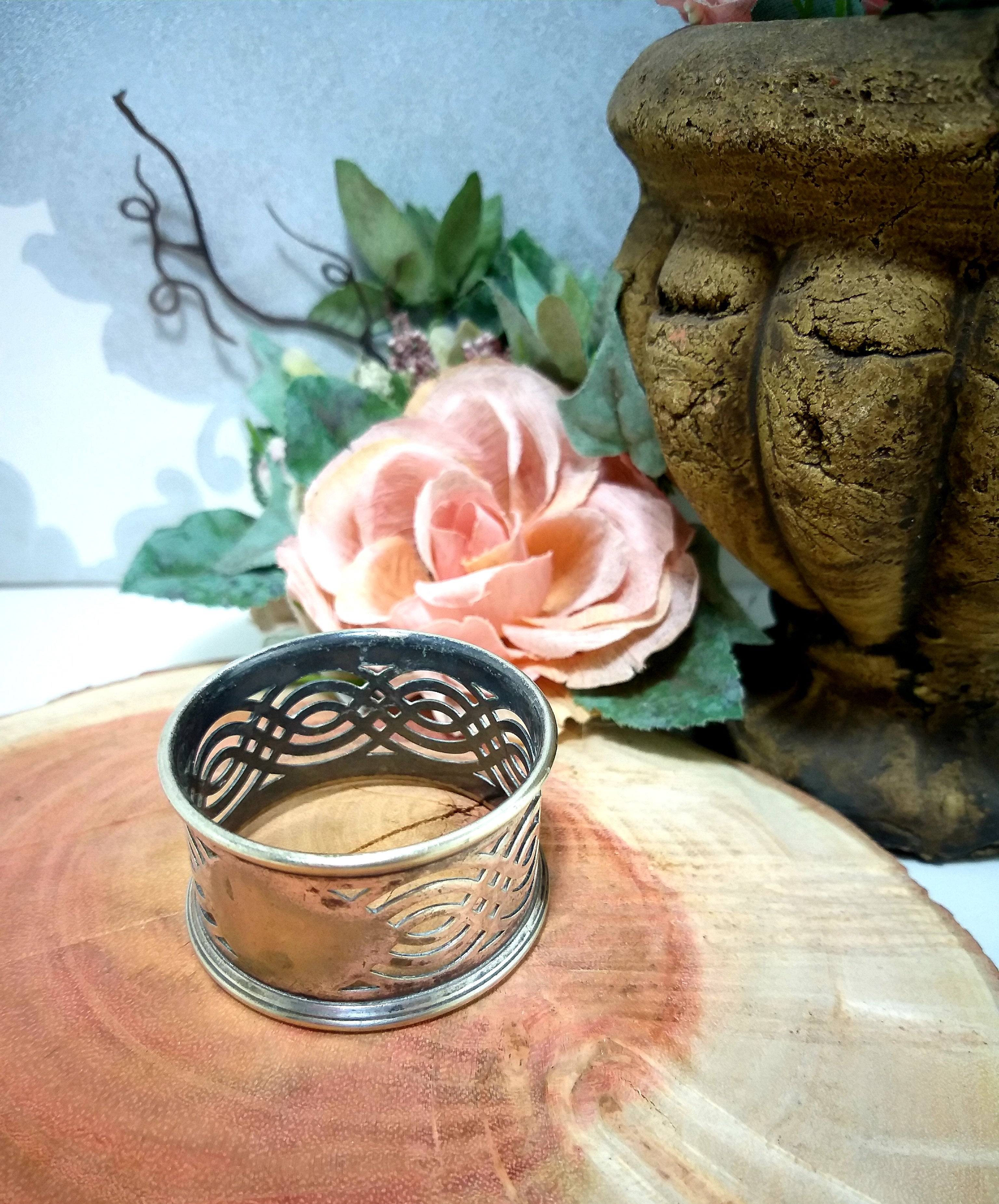 Vintage Pierced Metal Silver Plated Napkin Ring
