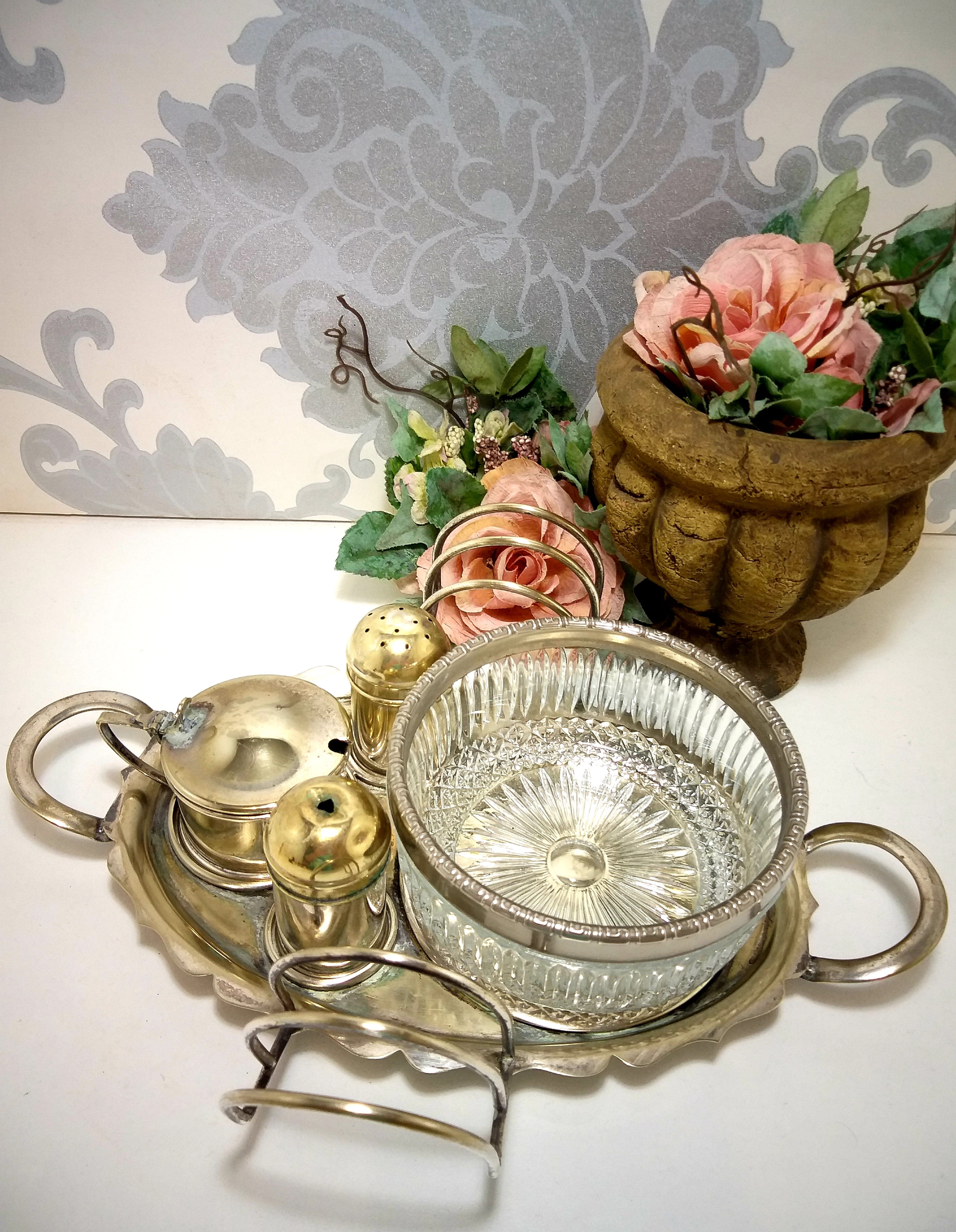 Vintage (Assembled) Silver Plated EPNS Cruet Set – Tray, Salt, Pepper &  Mustard Pot, Double Toast Rack & Condiment Bowl