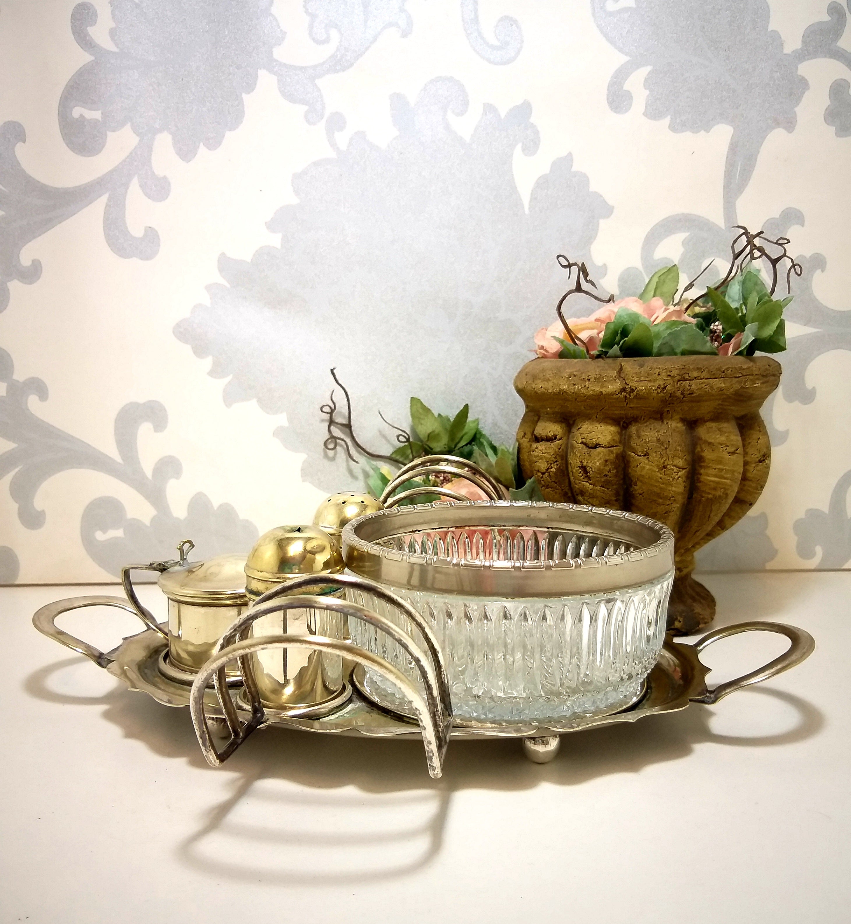 Vintage (Assembled) Silver Plated EPNS Cruet Set – Tray, Salt, Pepper &  Mustard Pot, Double Toast Rack & Condiment Bowl