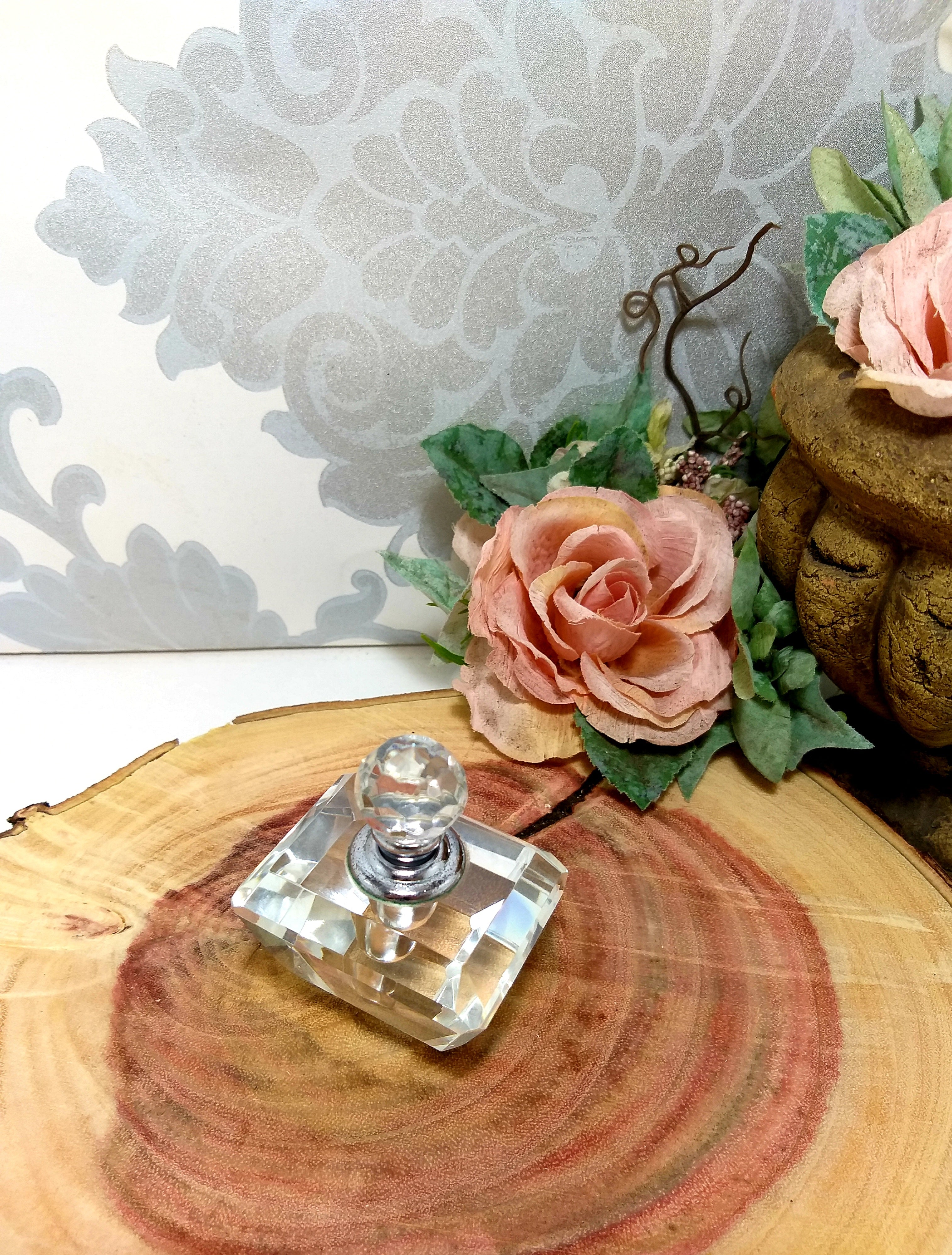 Vintage Facet Cut Crystal Perfume Bottle With Screw Top & Glass Wand