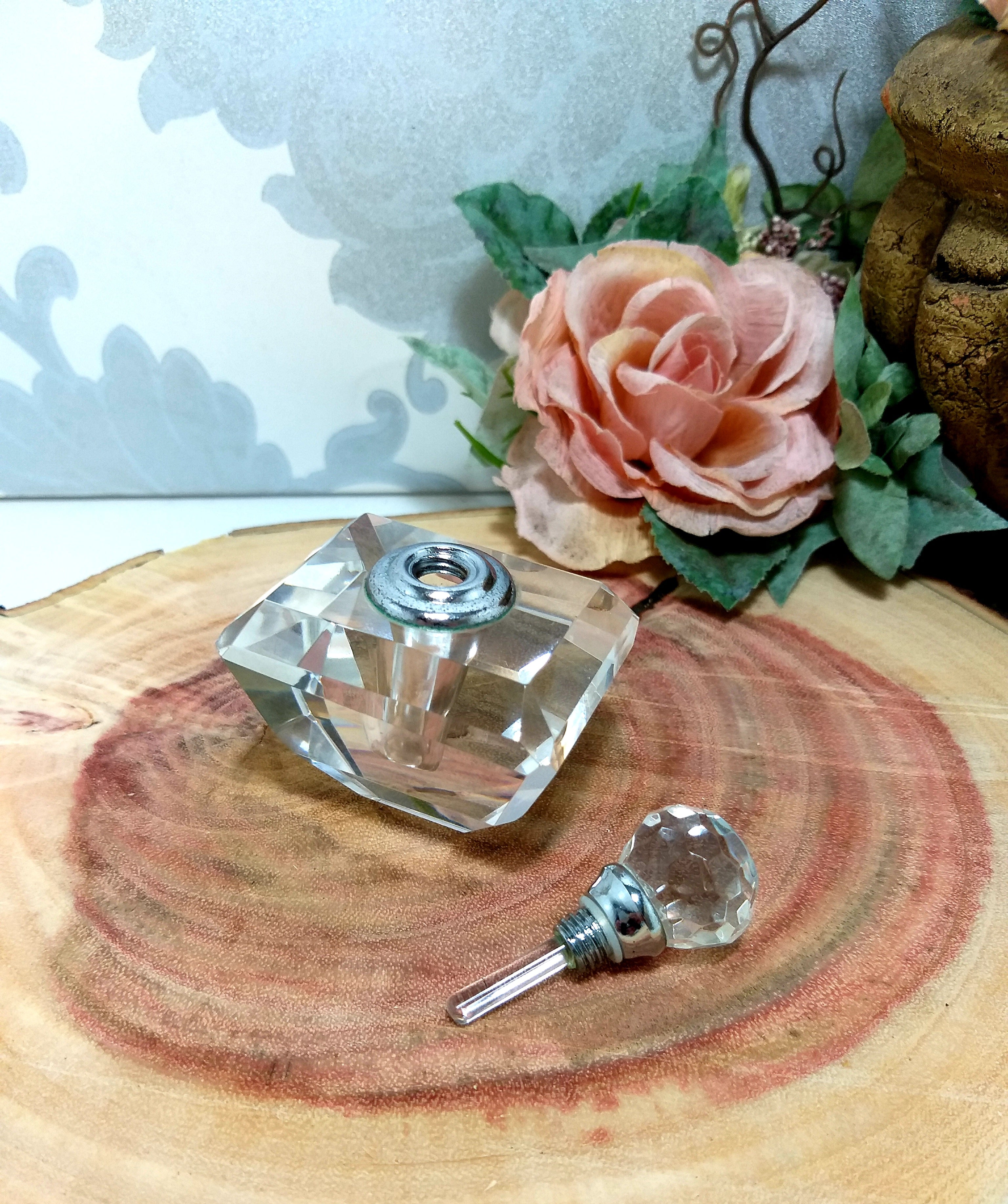 Vintage Facet Cut Crystal Perfume Bottle With Screw Top & Glass Wand
