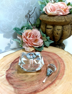 Vintage Facet Cut Crystal Perfume Bottle With Screw Top & Glass Wand