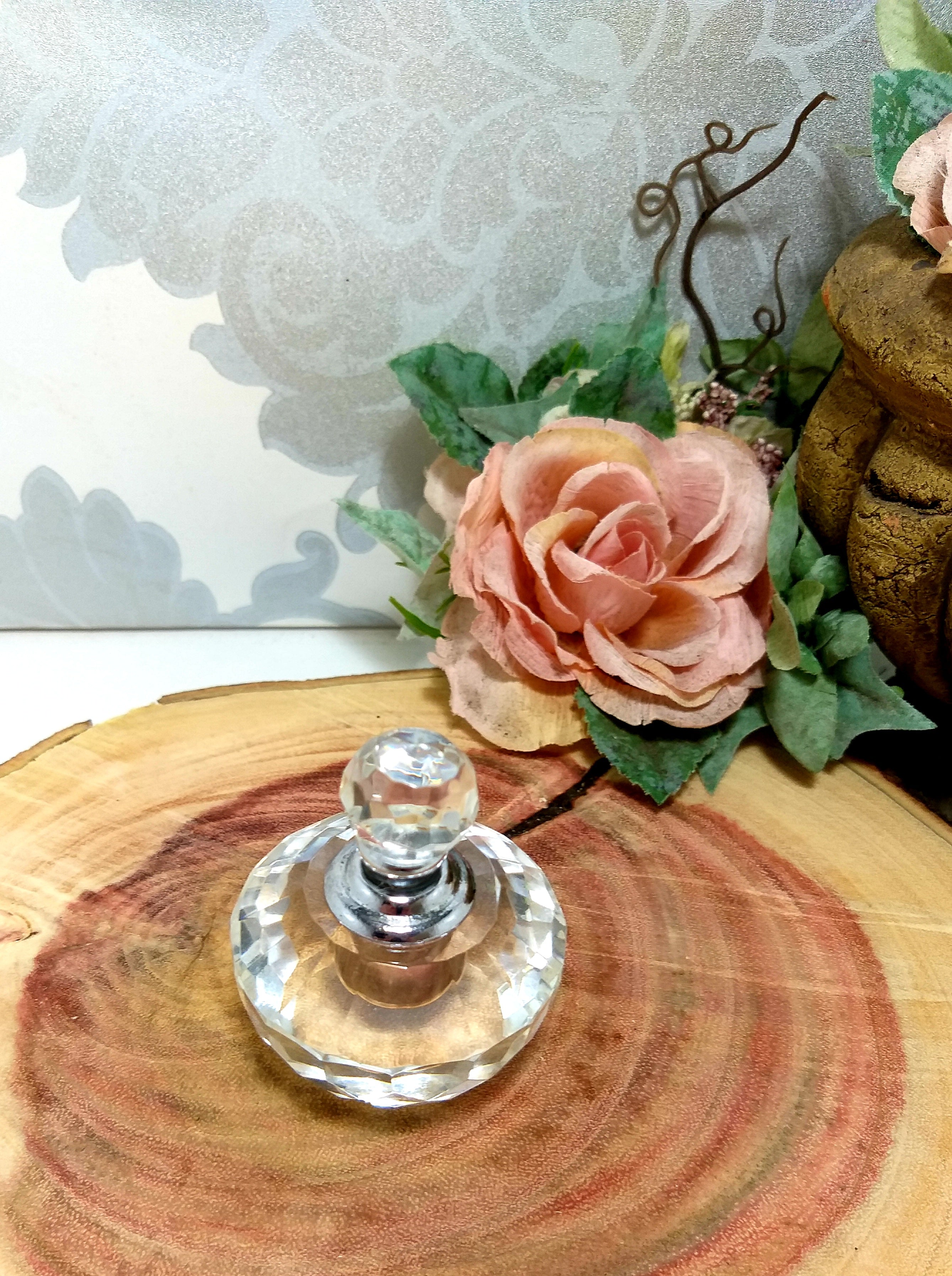 Vintage Facet Cut Crystal Perfume Bottle With Screw Top & Glass Wand