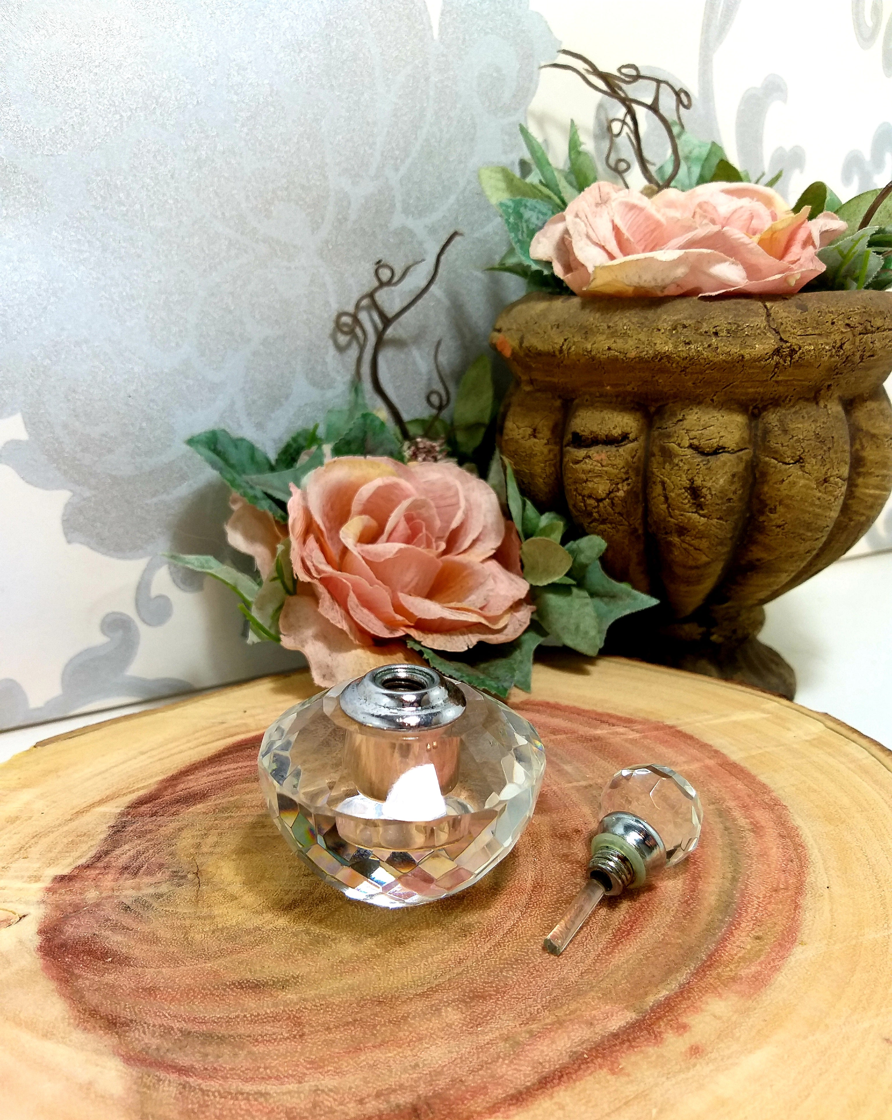Vintage Facet Cut Crystal Perfume Bottle With Screw Top & Glass Wand