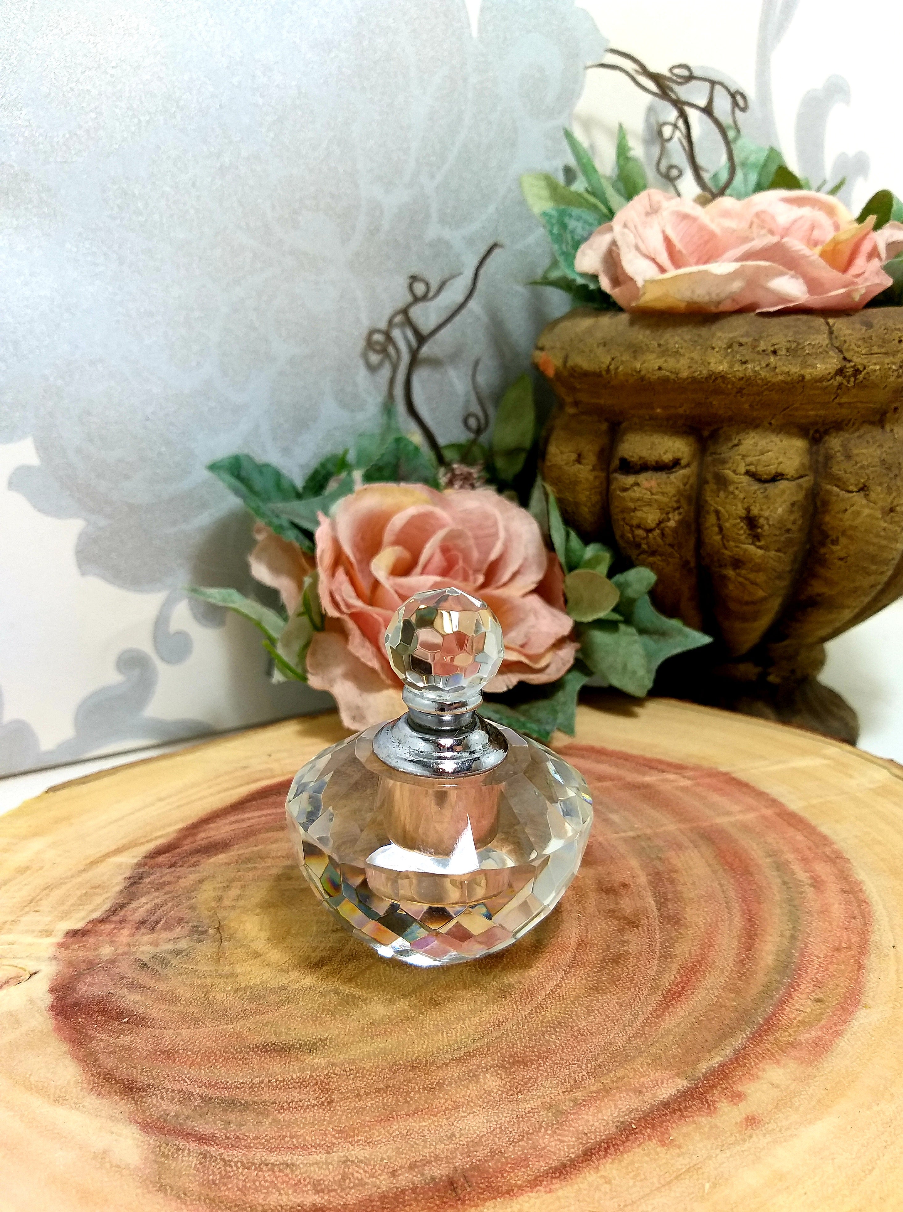 Vintage Facet Cut Crystal Perfume Bottle With Screw Top & Glass Wand