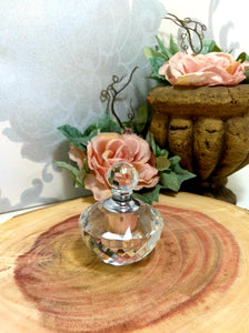 Vintage Facet Cut Crystal Perfume Bottle With Screw Top & Glass Wand