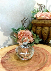 Vintage Facet Cut Crystal Perfume Bottle With Screw Top & Glass Wand