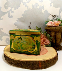 Collectable Vintage Green & Gold Tin With Lacquered Effect